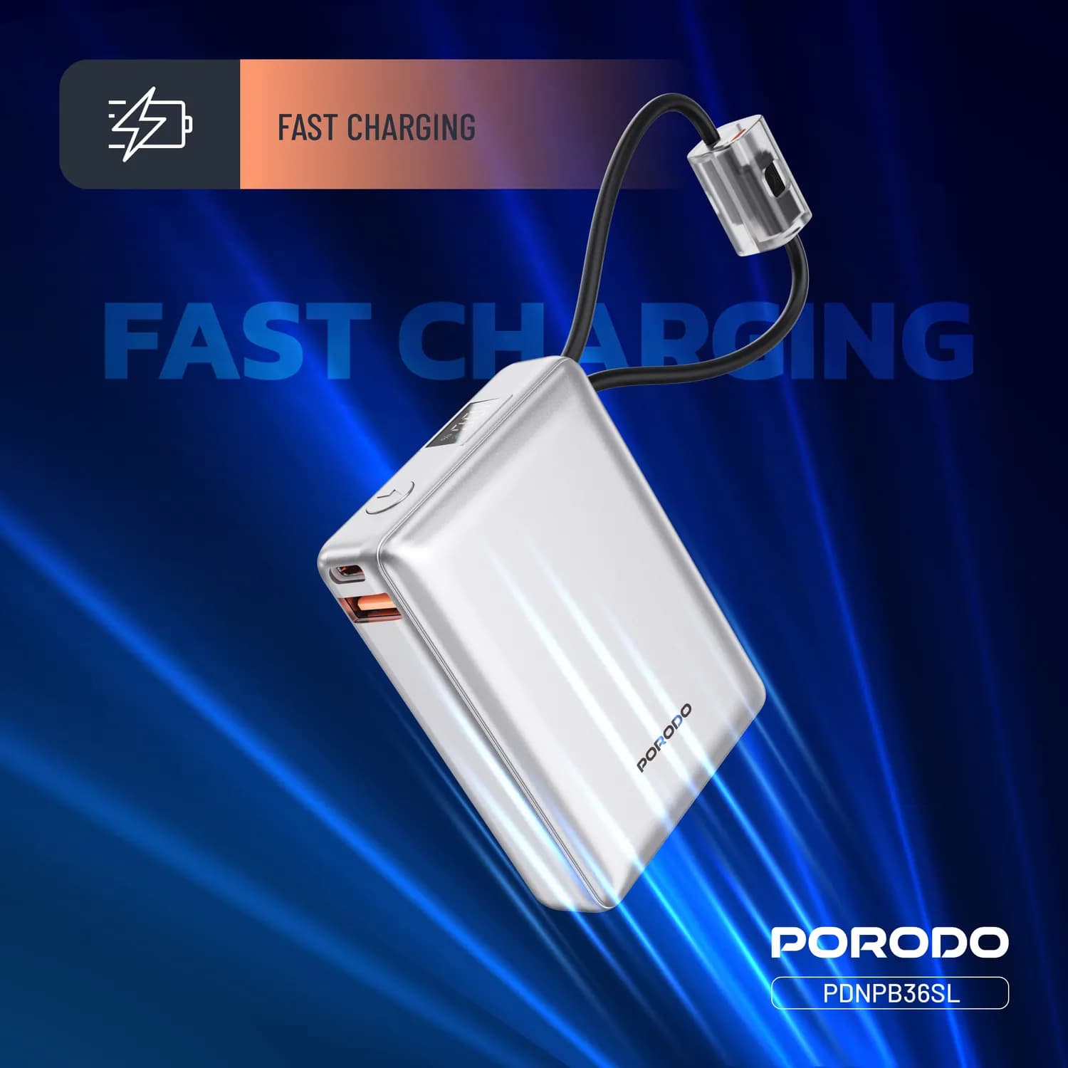 Porodo Power Bank Petite - 10000mAh, Type-C & Lightning, Silver 3