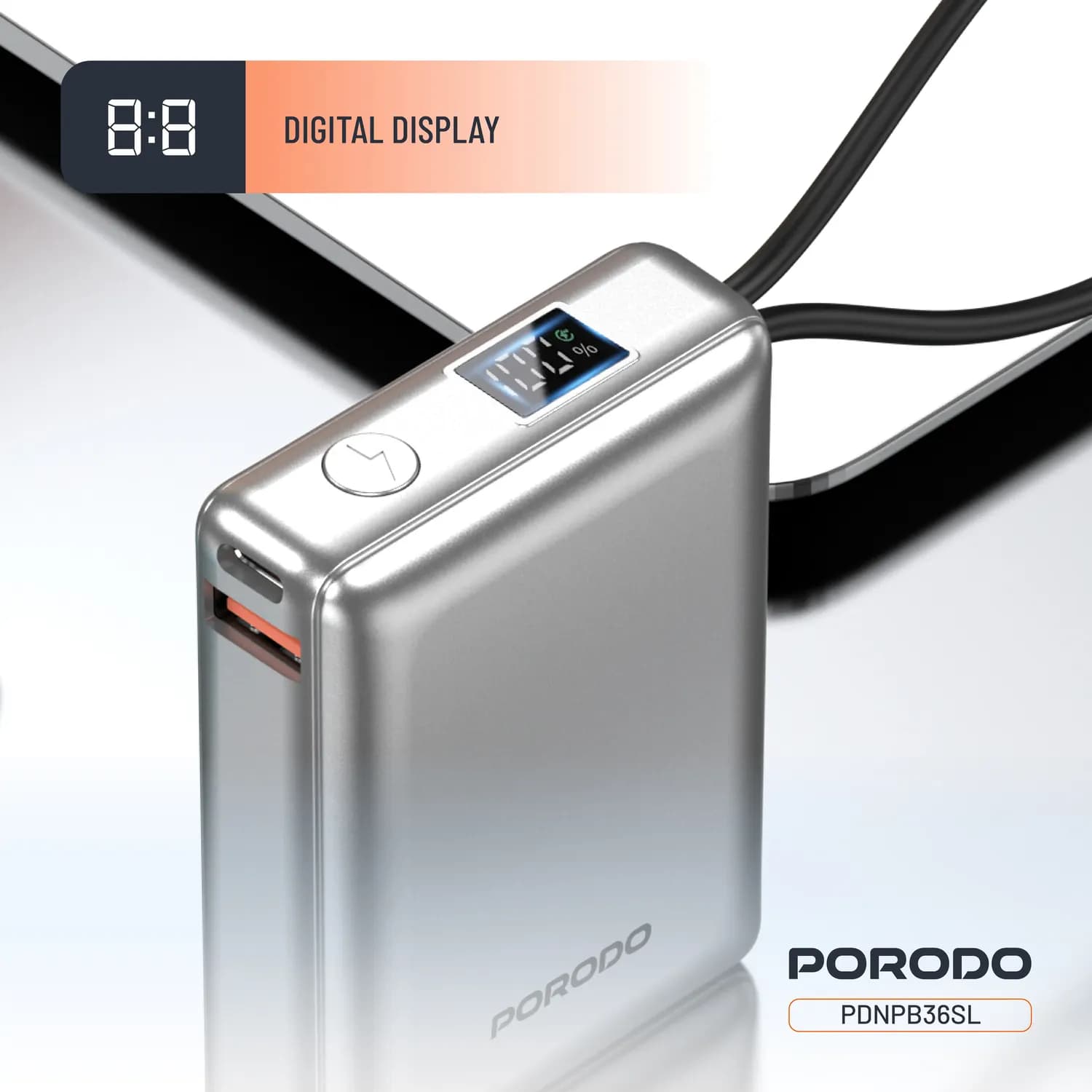 Porodo Power Bank Petite - 10000mAh, Type-C & Lightning, Silver 5