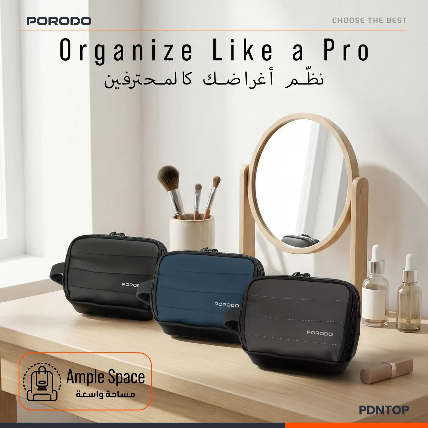Porodo Tech Organizer Pouch - Water-Resistant, Grey 2