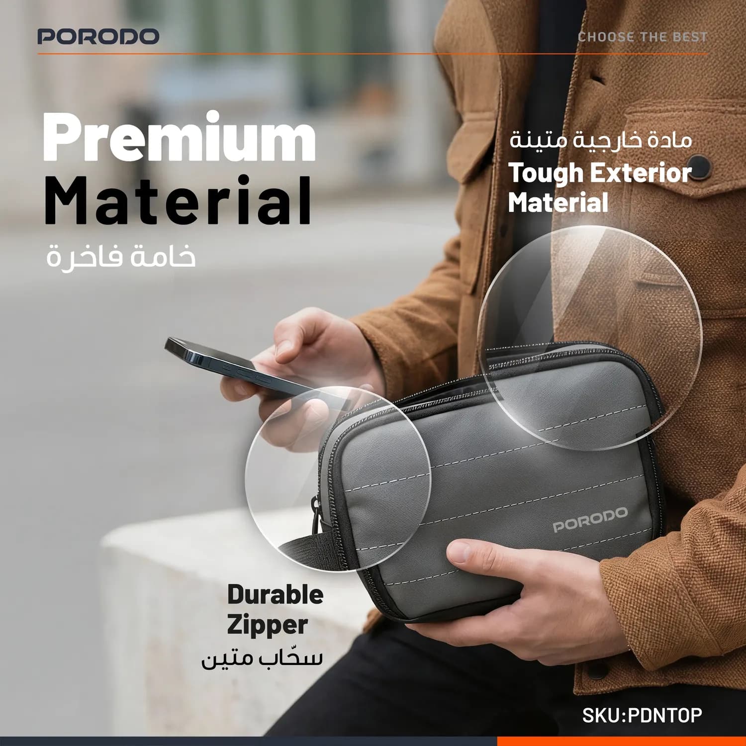 Porodo Tech Organizer Pouch - Water-Resistant, Grey 3