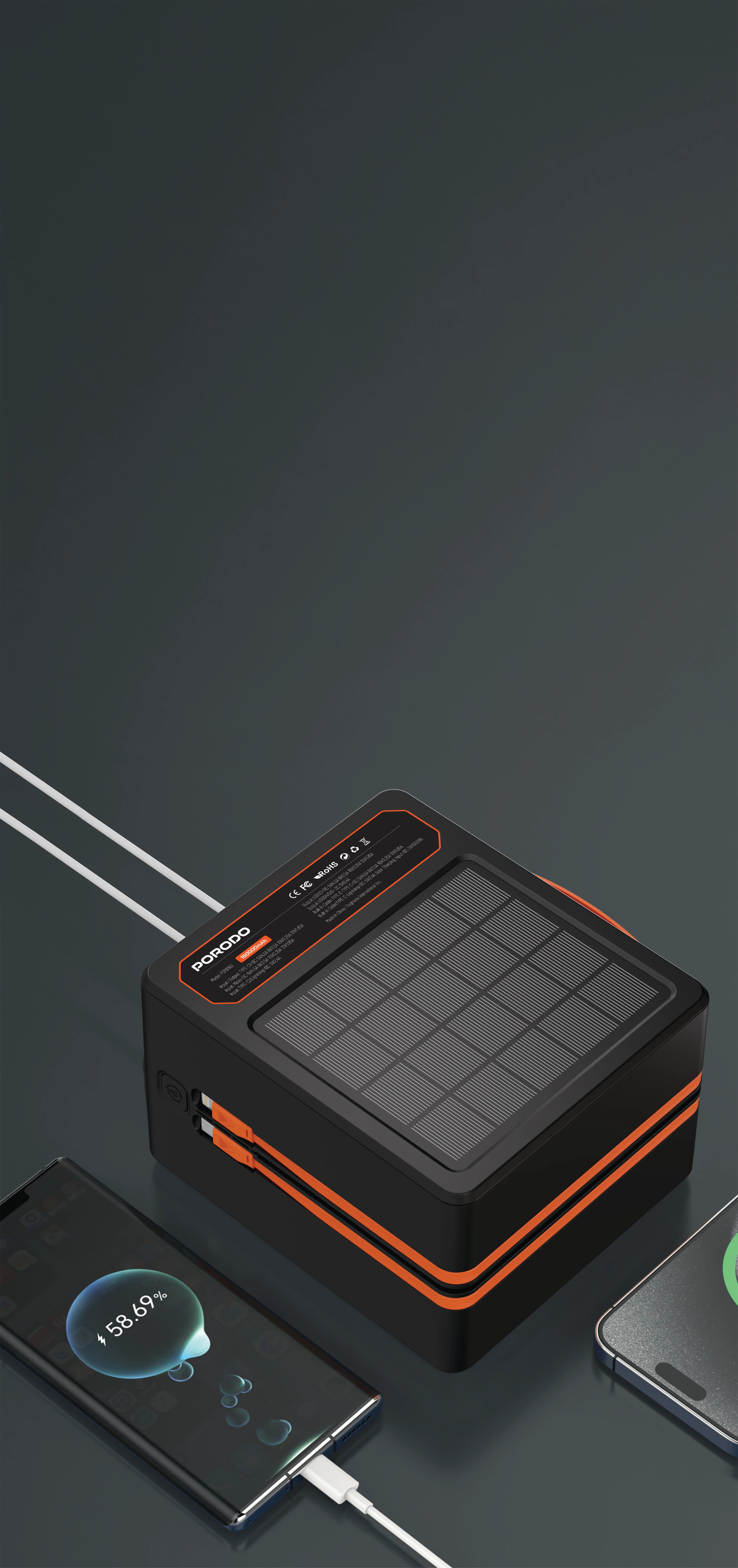 Porodo Solar Power Bank LAROS PDPB160BK - 160000mAh, Black 4