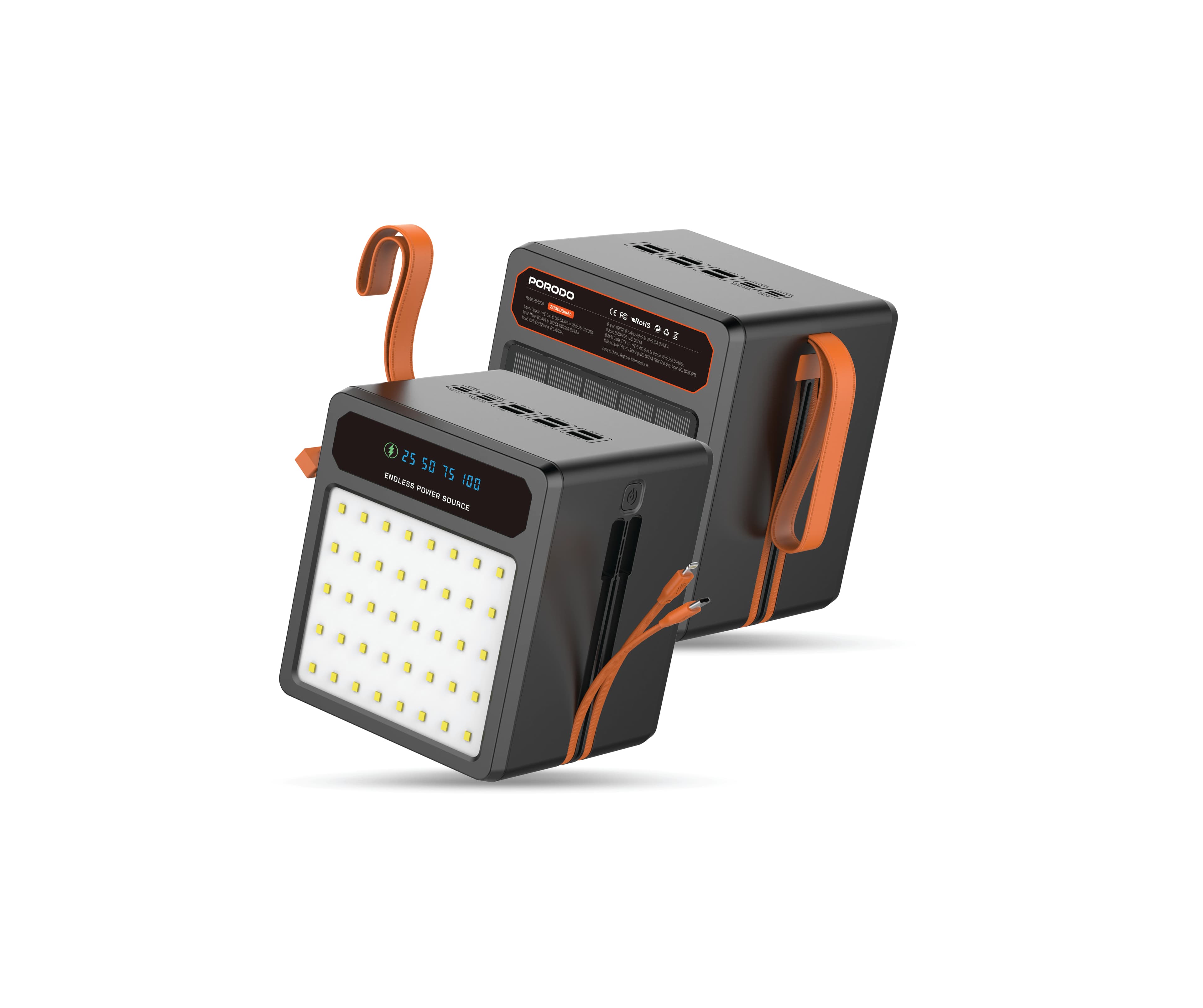 Porodo Power Bank LAROS PDPB200BK - 200000mAh Solar, Black 1 Porodo Power Bank LAROS PDPB200BK - 200000mAh Solar, Black 1
