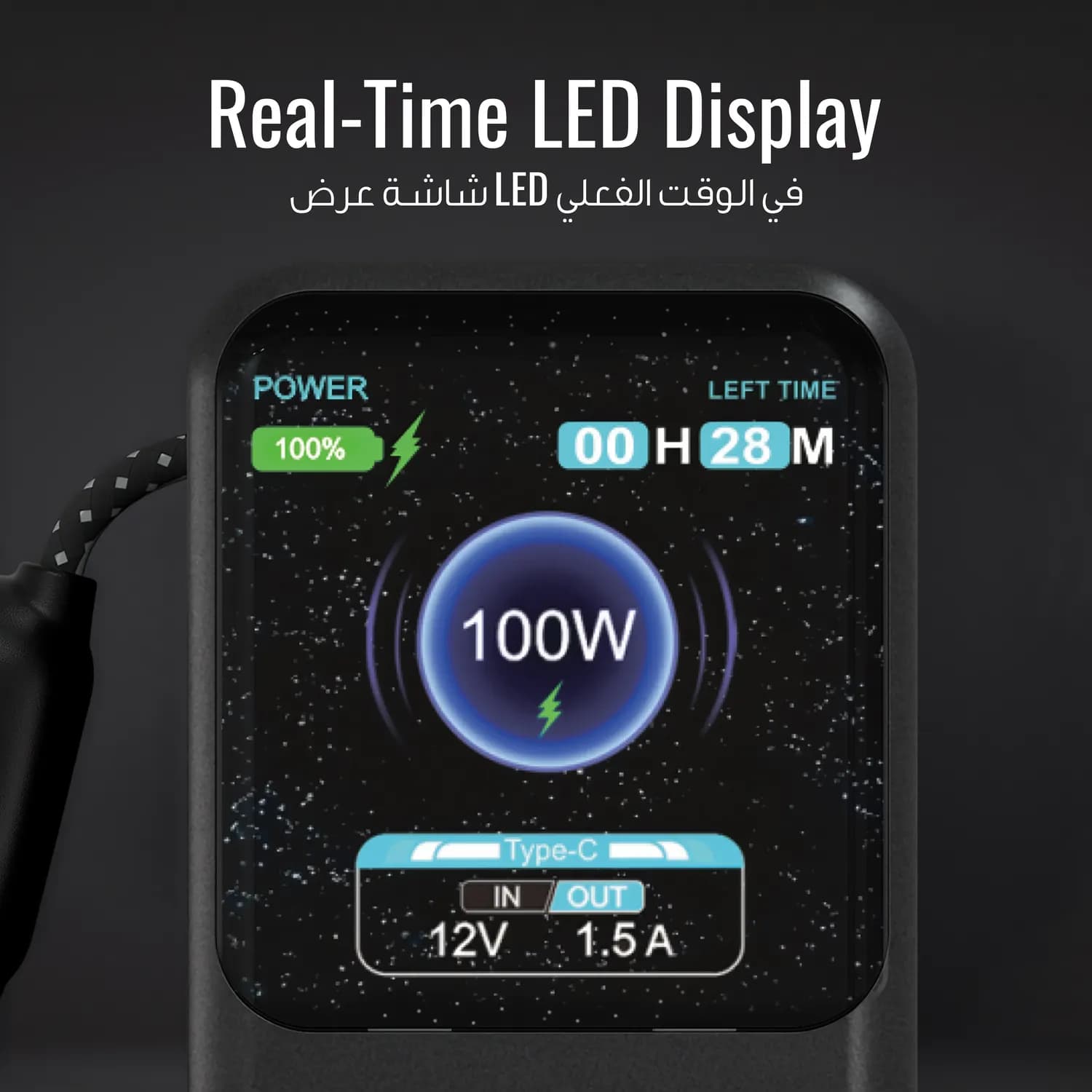 Porodo Power Bank POLO - 10000mAh 100W, Black 4
