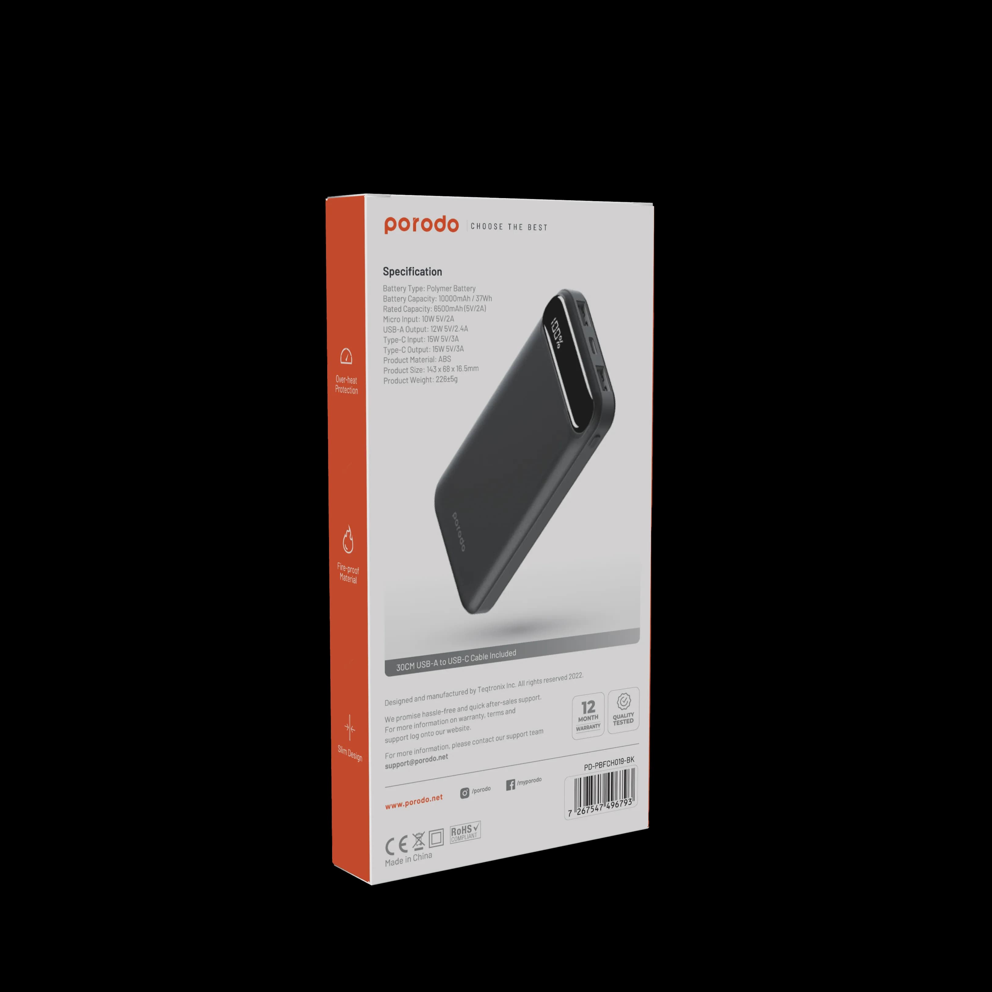 Porodo 10000mAh Power Bank with Digital Display - Portable Charging So 4