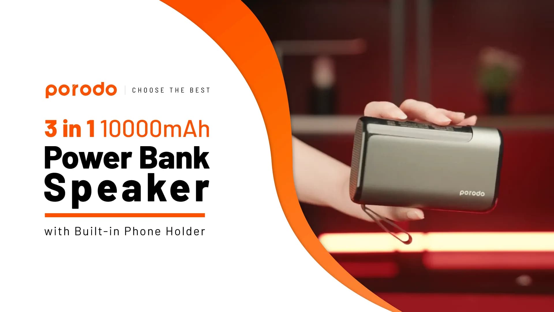 Porodo 3-in-1 10000mAh Power Bank Speaker With Phone Holder 3