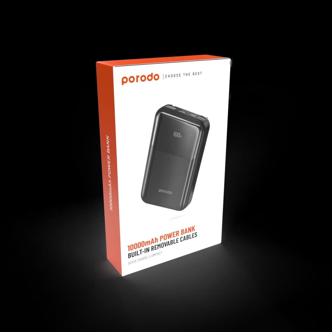 Porodo 10000 mAh 18W Powerbank with Type C and Lightning Cable - Black 4