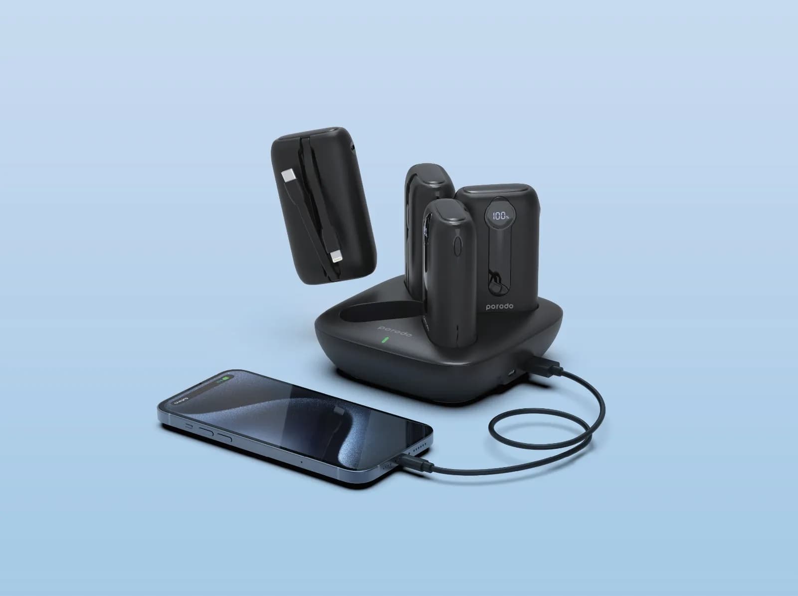 Porodo 10000mAh   4 Power Bank Station Lightning & Type-C Integrated Cable — Black 2