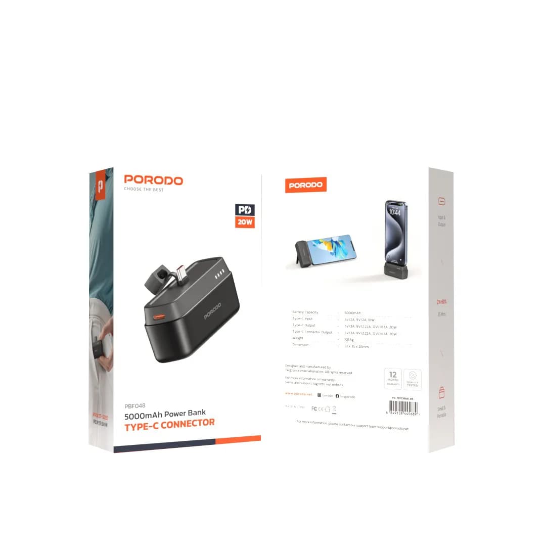 Porodo 5000mAh Power Bank with Type-C Connector — Black 4