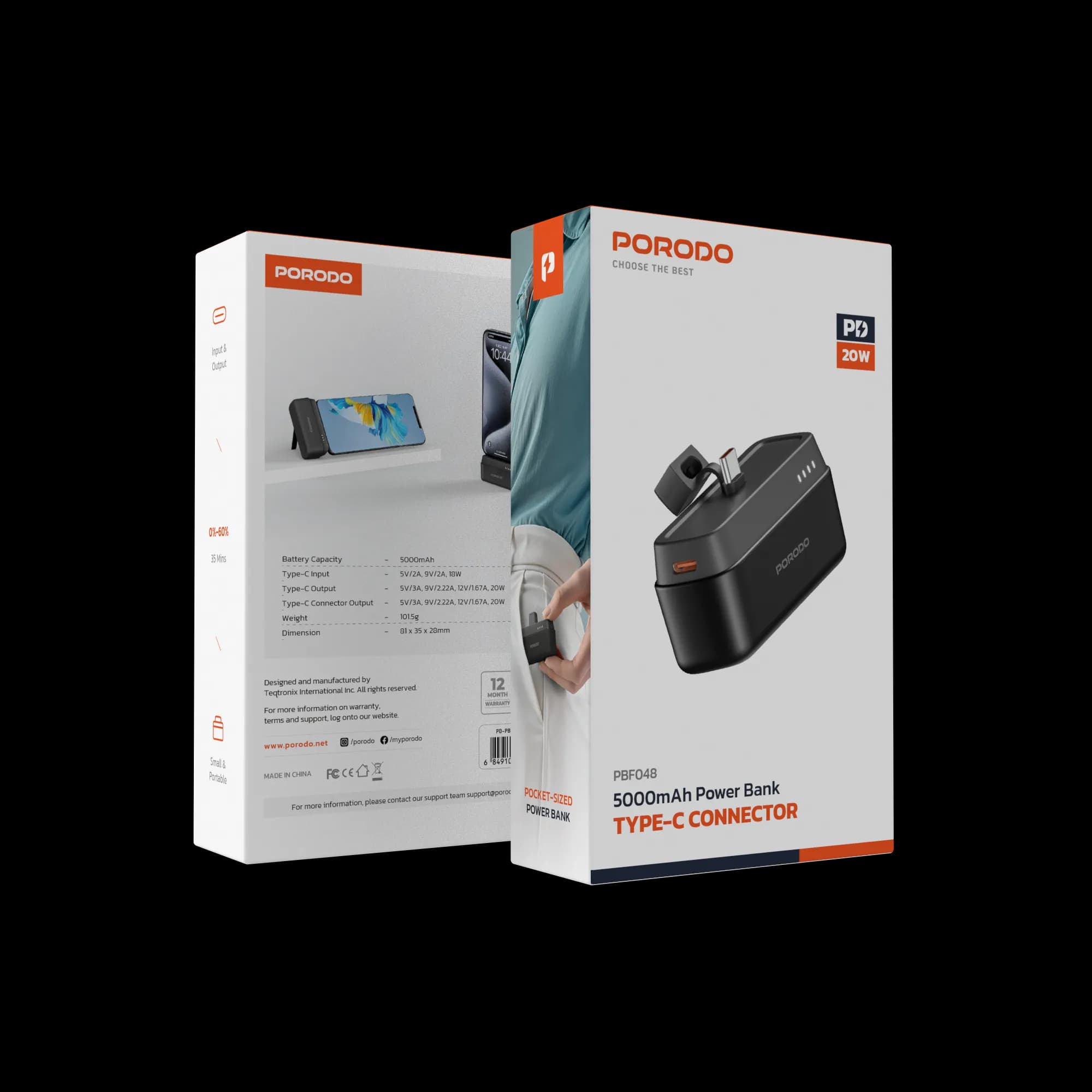 Porodo 5000mAh Power Bank with Type-C Connector — Black 5
