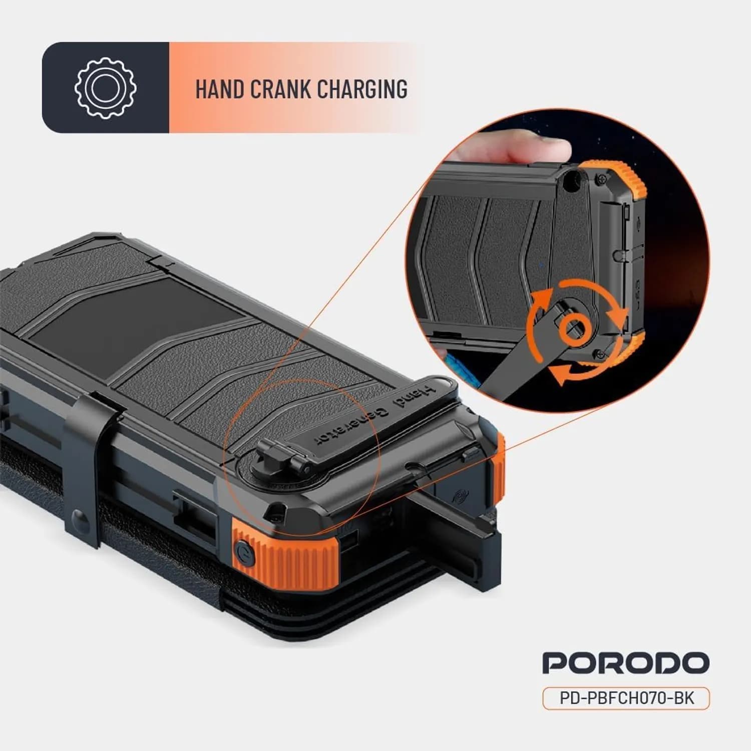 Porodo Solar Power Bank - 20000mAh, PD 20W, Black 2