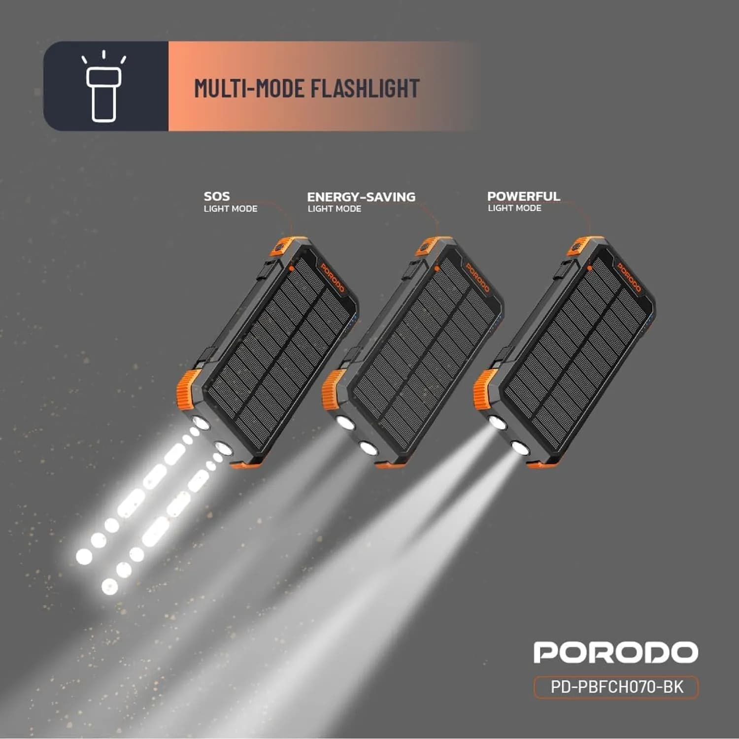 Porodo Solar Power Bank - 20000mAh, PD 20W, Black 3