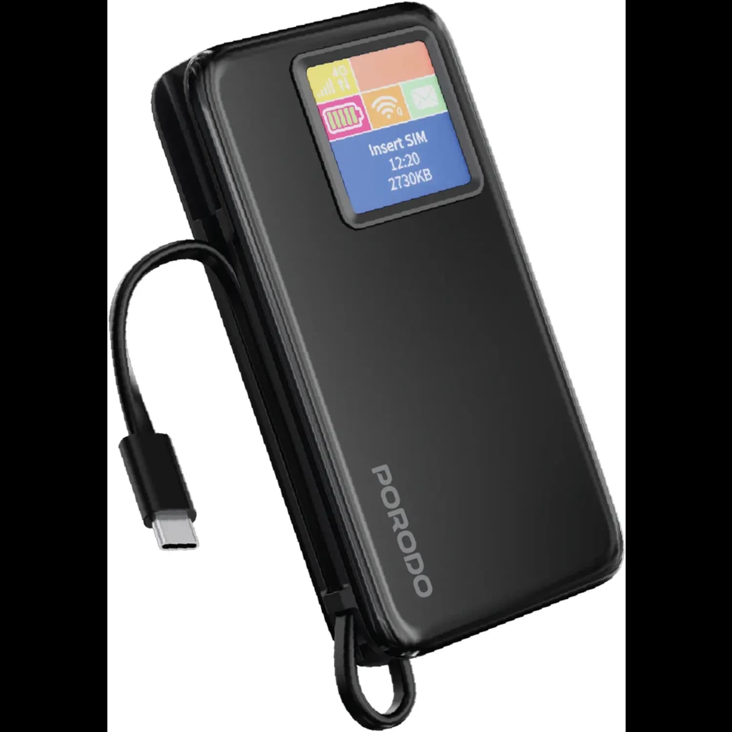 Porodo Portable Dual-Band 4G LTE Router & 10000mAH Power Bank with Type-C Cable, - Black — PDPBFCH087BK - Black 1 Porodo Portable Dual-Band 4G LTE Router & 10000mAH Power Bank with Type-C Cable, - Black — PDPBFCH087BK - Black 1