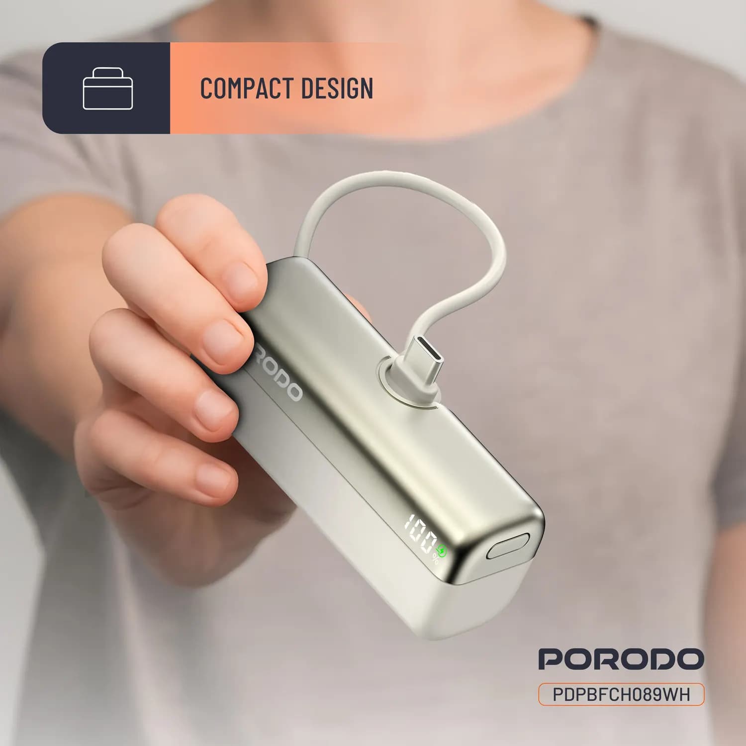 Porodo Power Bank Pocket Volt - 5000mAh, Black/White/Green — Titanium White 4