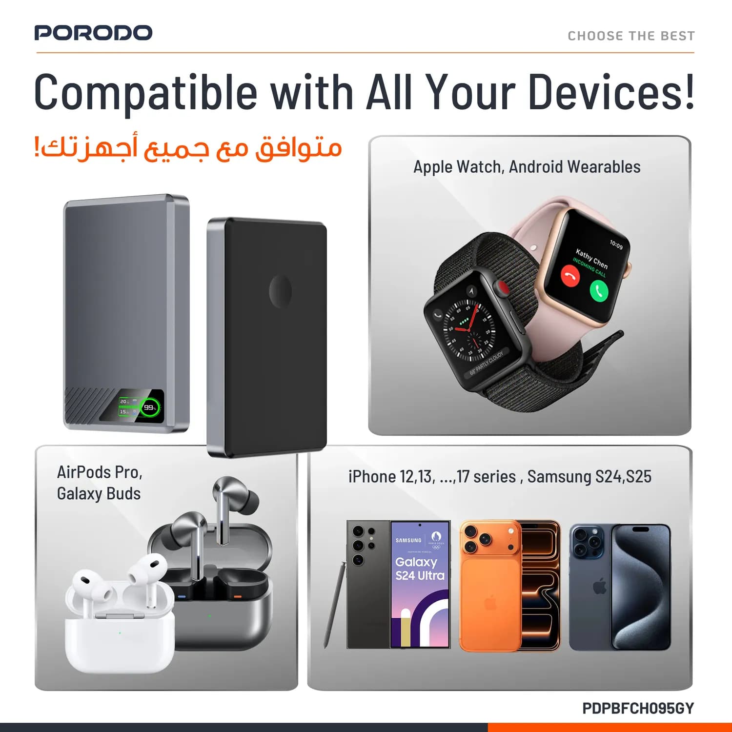 Porodo Power Bank SlimMag - 10000mAh, Gray 2