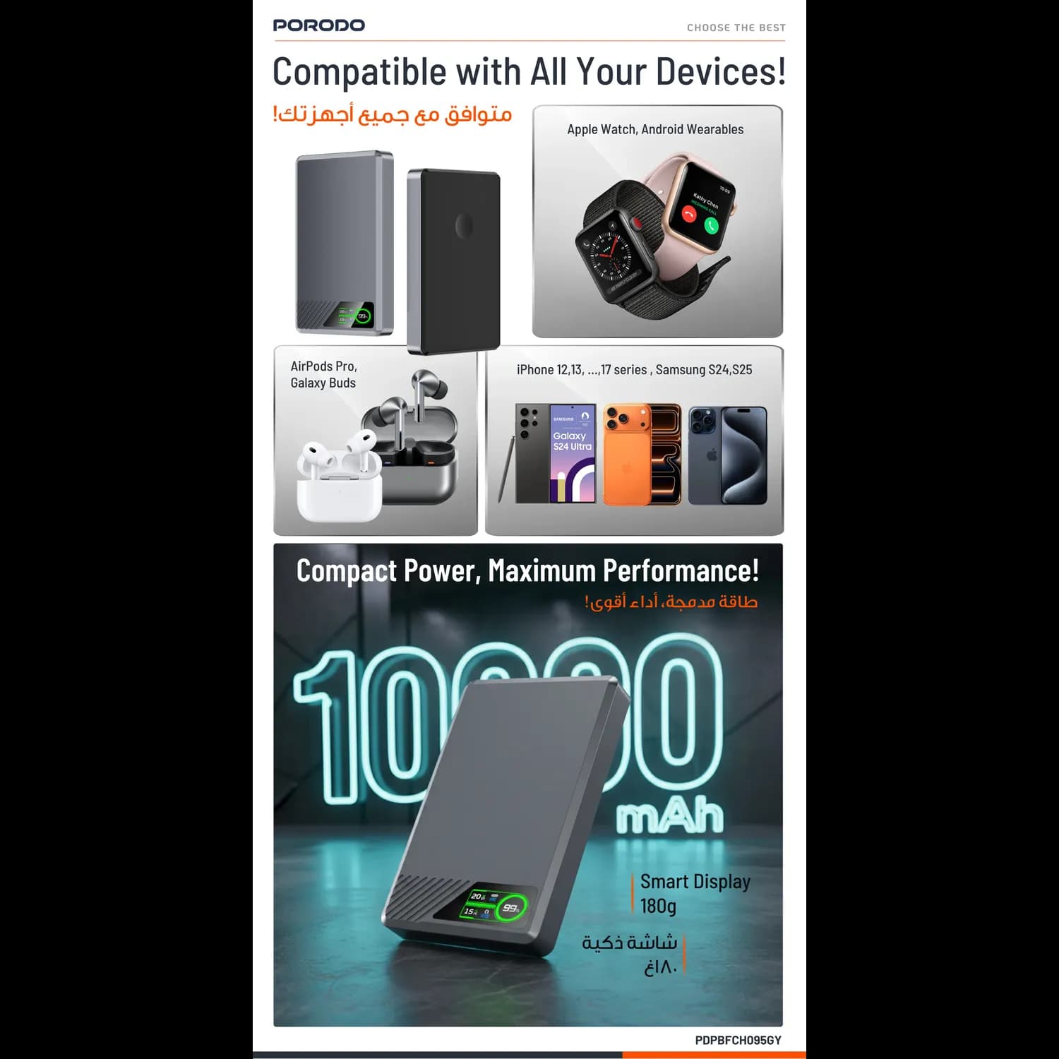 Porodo Power Bank SlimMag - 10000mAh, Gray 4