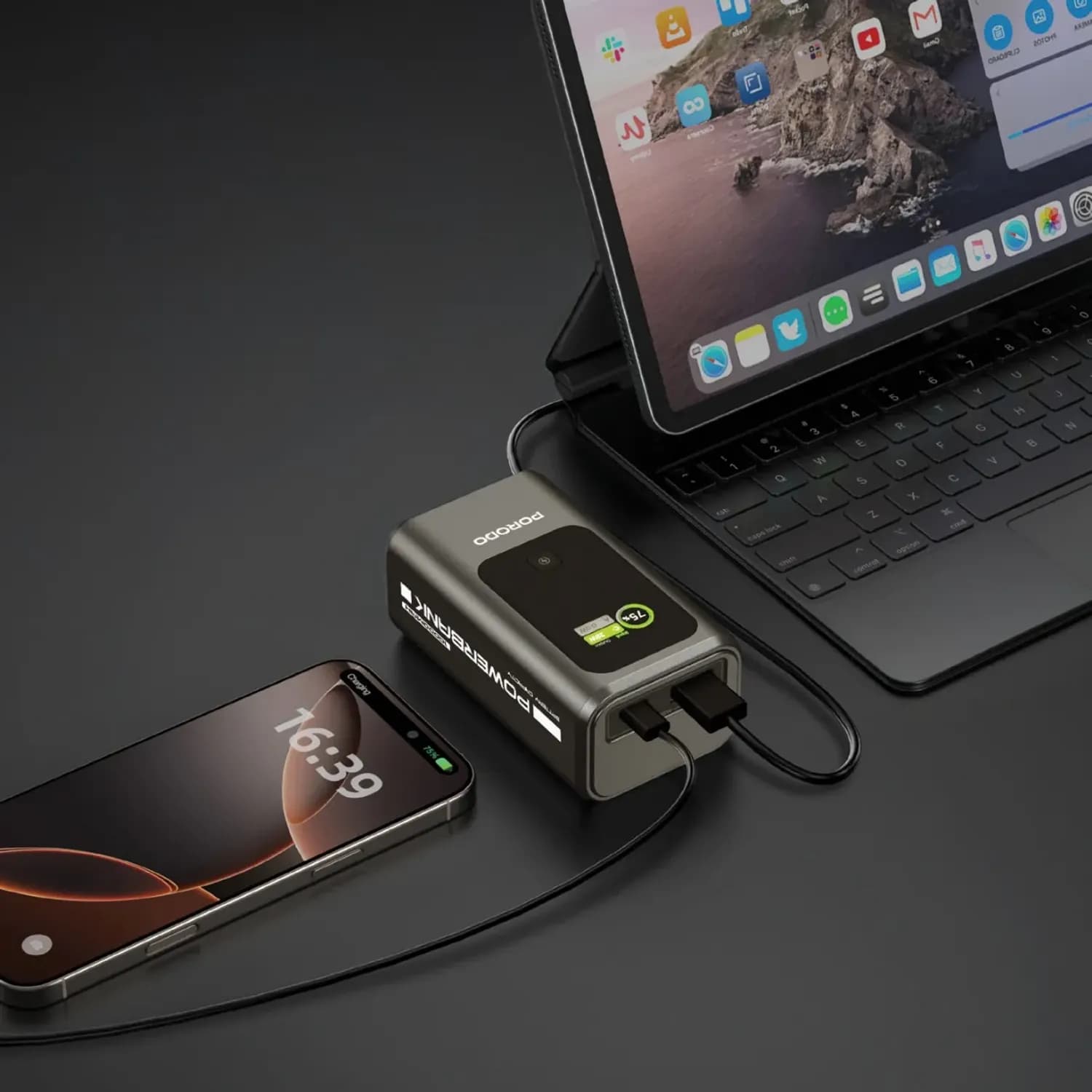 Porodo Power Bank - 10000mAh, Real-Time Display, Grey 2