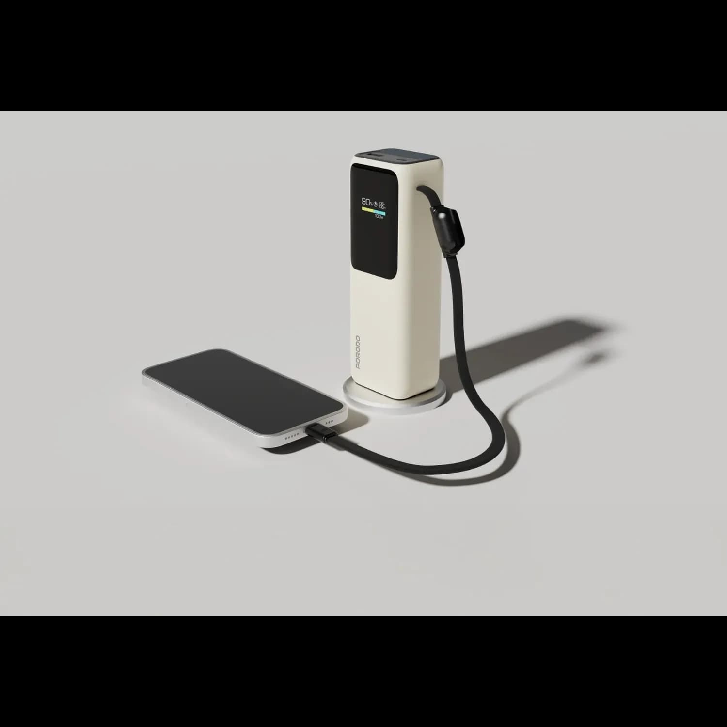 Porodo Power Bank - 20000mAh, Built-In Type-C Cable, Beige 3