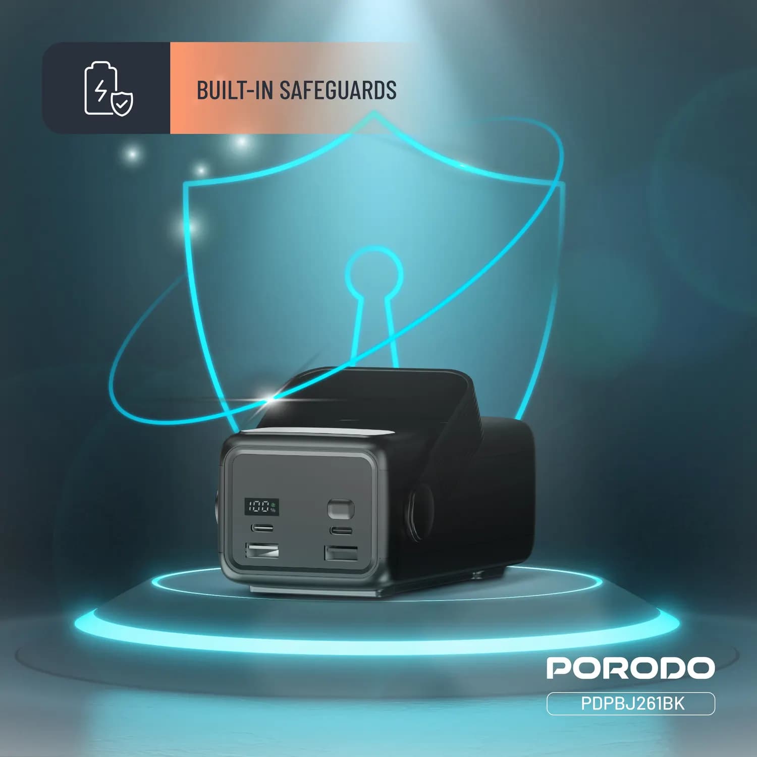 Porodo Power Bank Lara - 30000mAh, Integrated Cables & Flashlight, Black 5