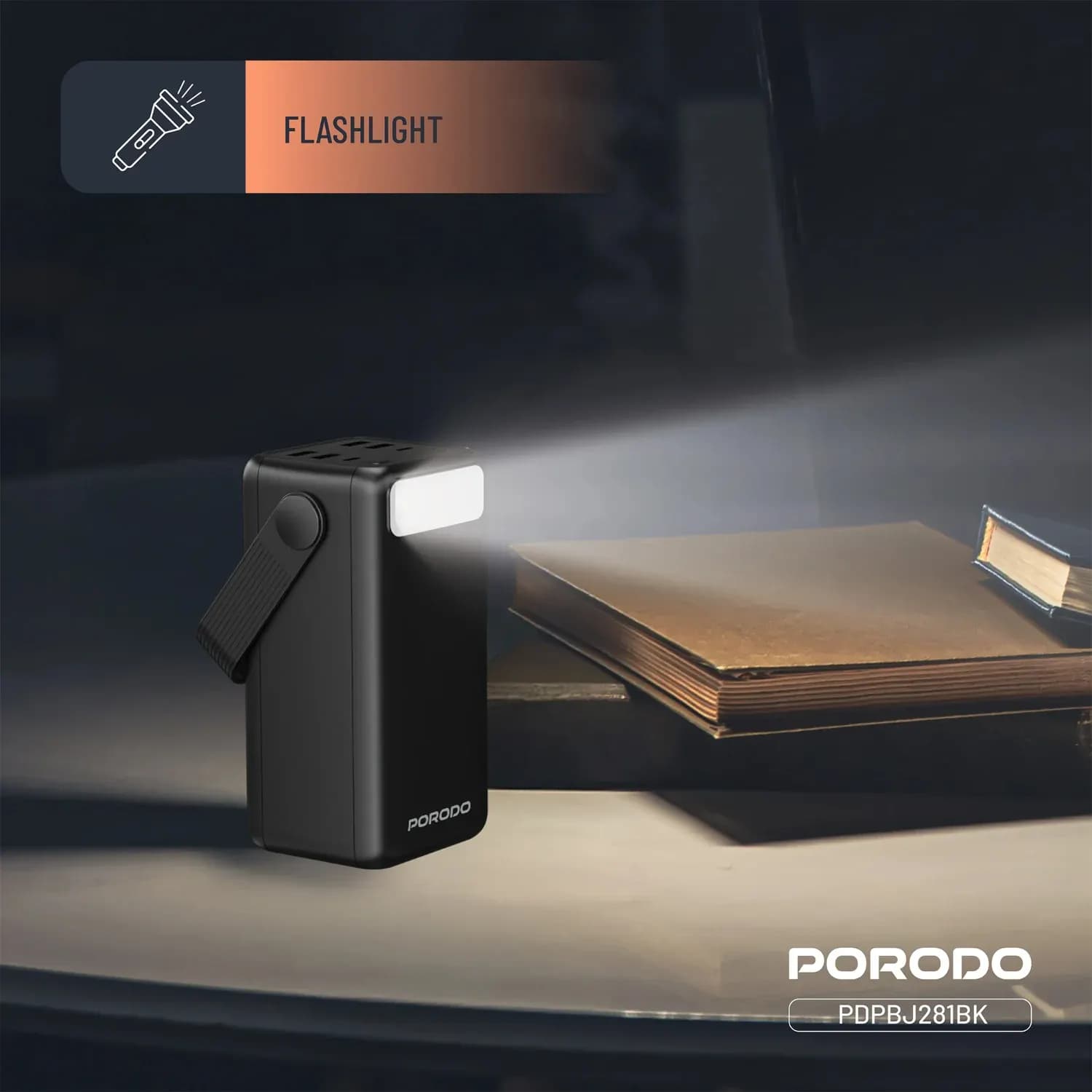 Porodo Lara 50000mAh Power Bank with Integrated Cables & Flashlight, - Black 3