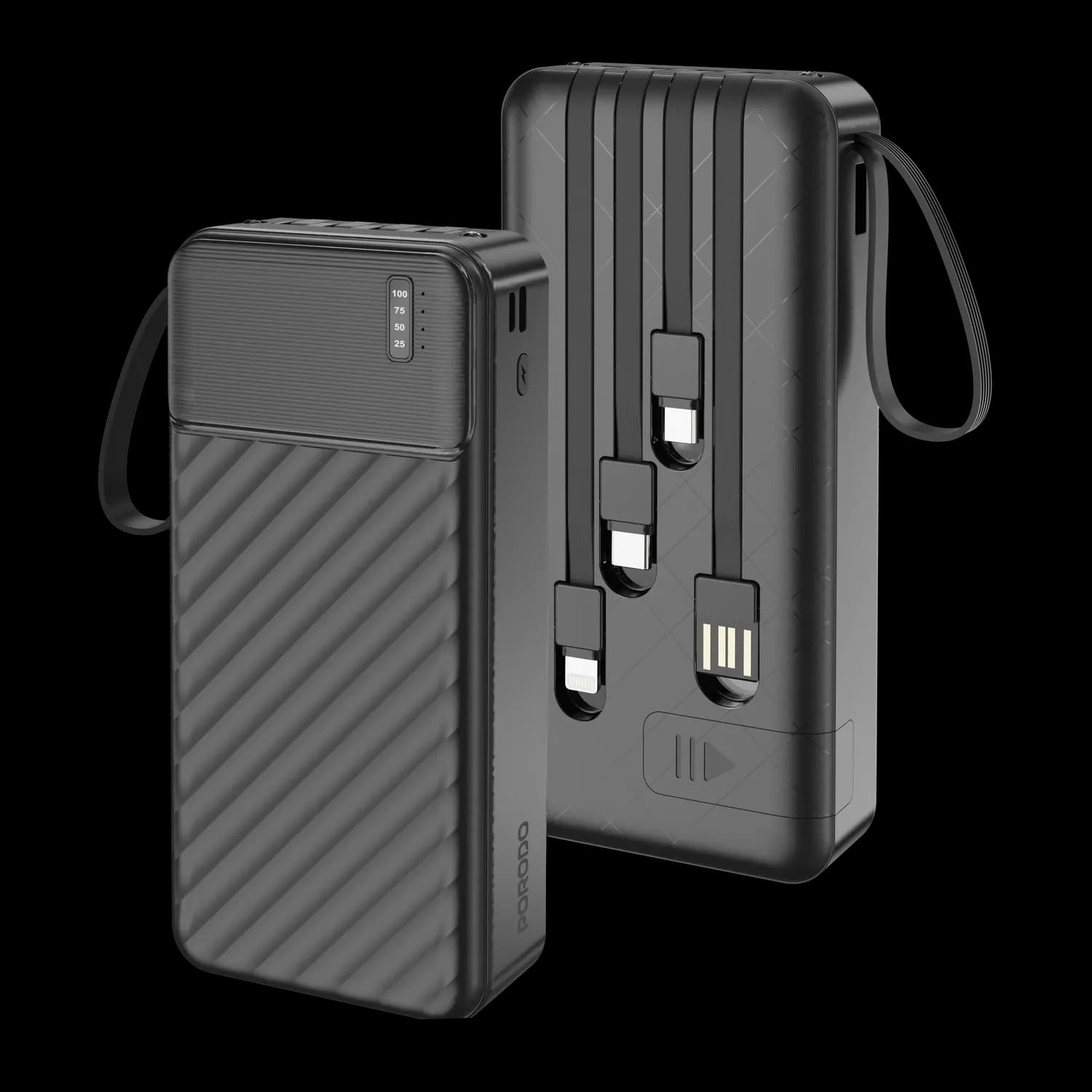 Porodo Power Bank - 20000mAh with Integrated Cables, Black 1 Porodo Power Bank - 20000mAh with Integrated Cables, Black 1