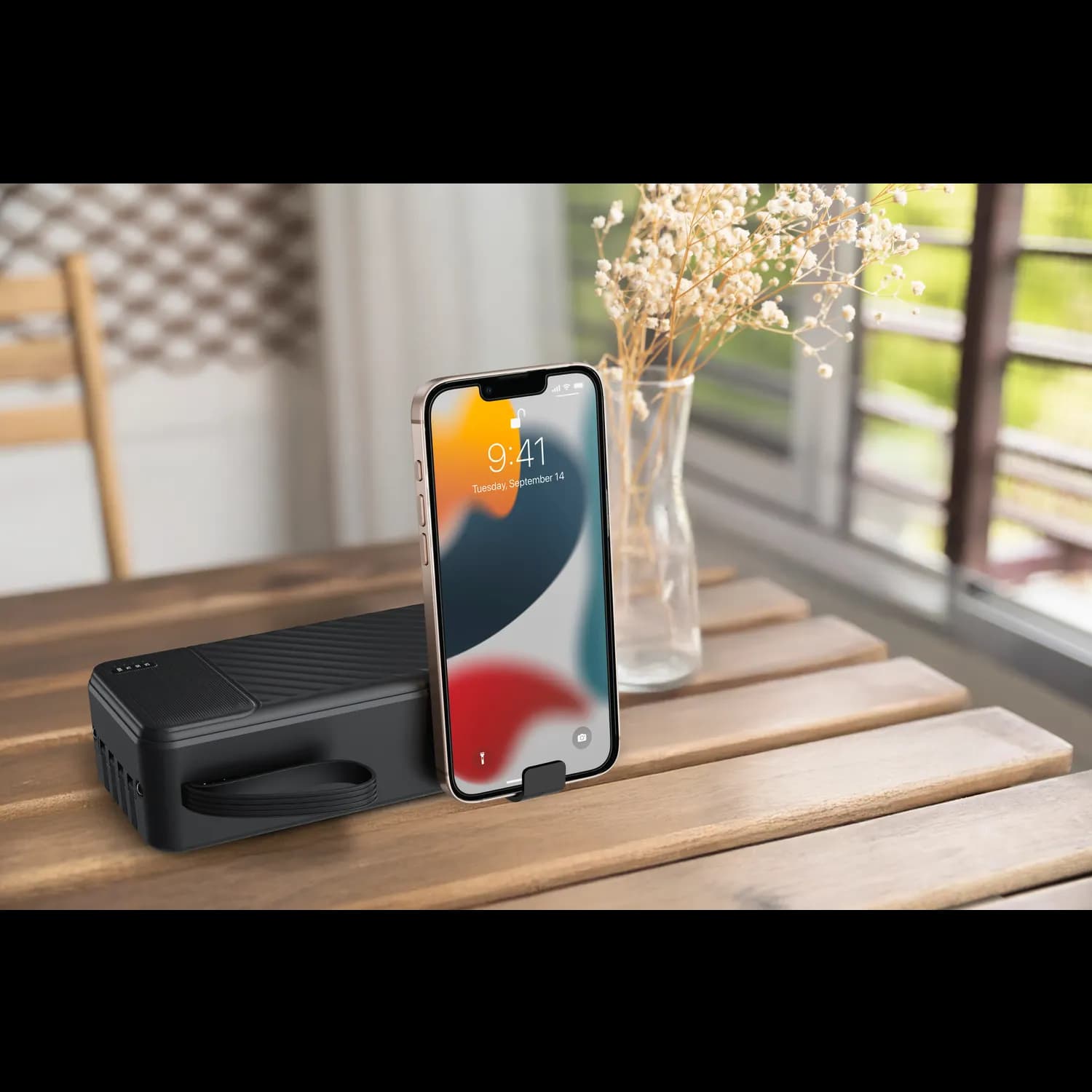 Porodo Power Bank Piano - 30000mAh with Integrated Cables, Black 5