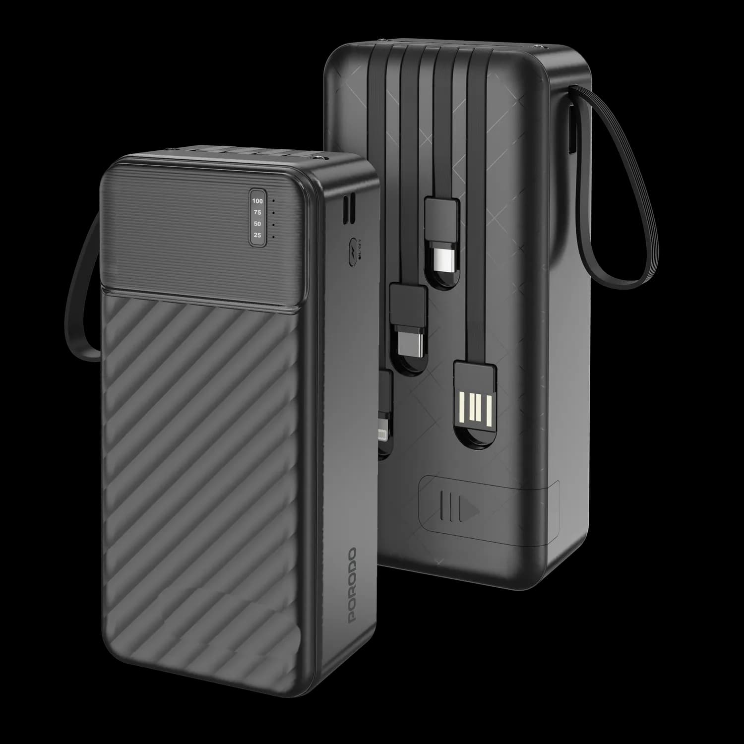 Porodo Power Bank Piano - 30000mAh with Integrated Cables, Black 1 Porodo Power Bank Piano - 30000mAh with Integrated Cables, Black 1