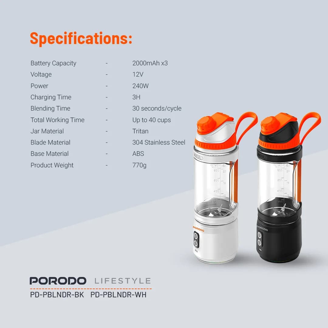 Porodo Lifestyle Dual Spin Clockwise & Reverse Portable Blender — Black 4