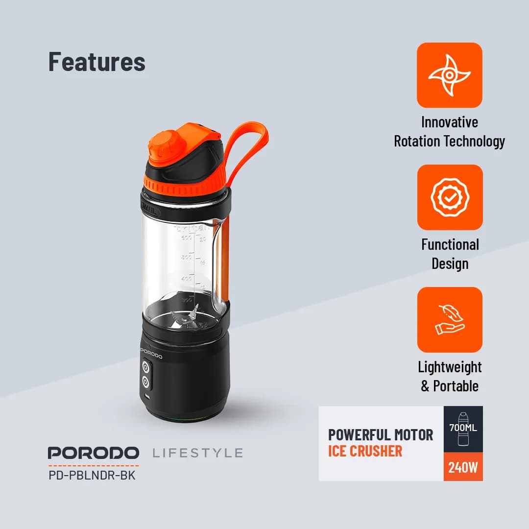 Porodo Lifestyle Dual Spin Clockwise & Reverse Portable Blender — Black 5