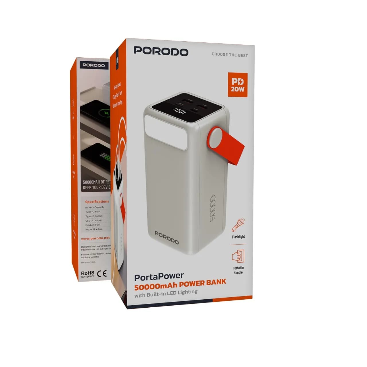 Porodo PortaPower 50000mAh Power Bank with Built-In LED Lighting - Whi 2