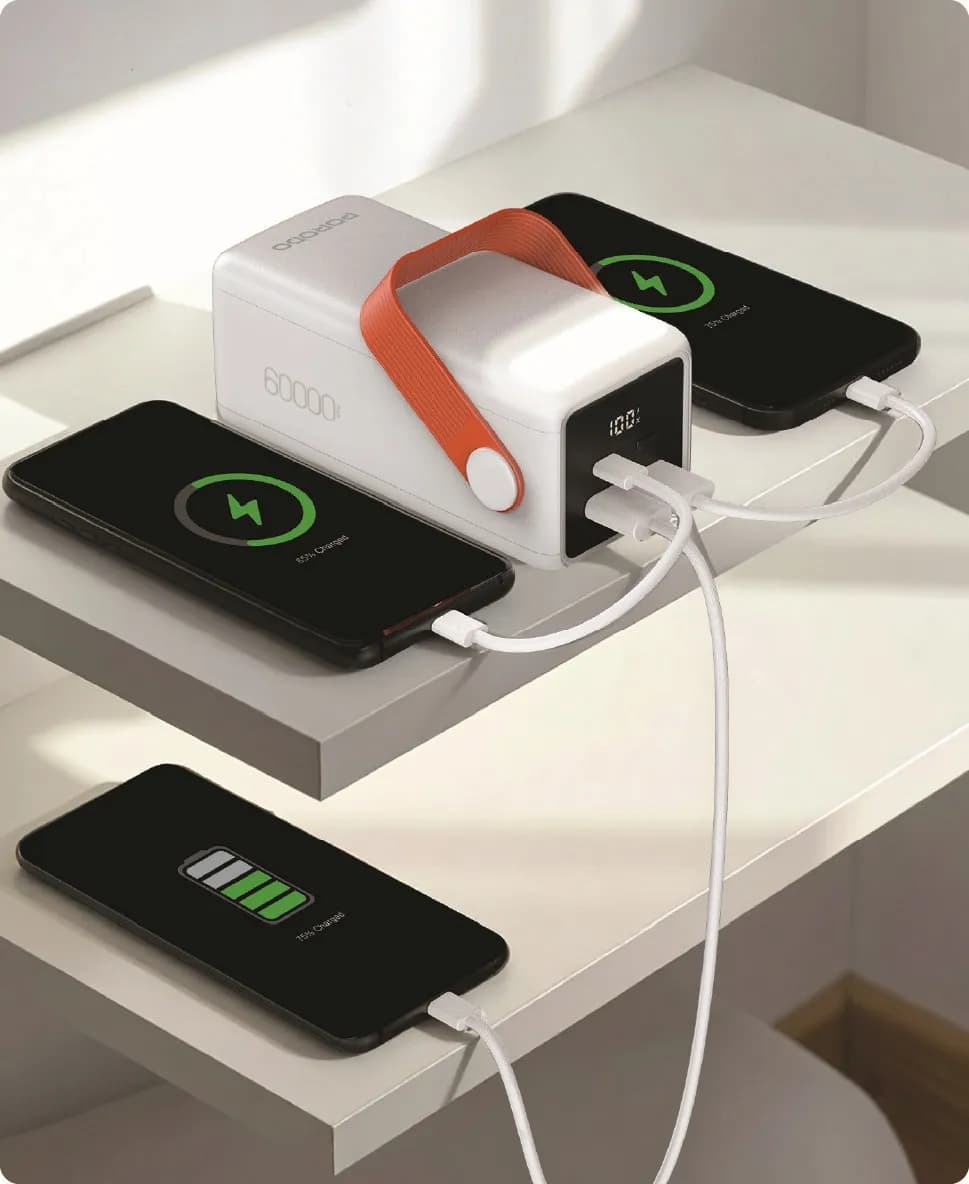 Porodo PortaPower 60000mAh Power Bank with Built-In LED Lighting - Whi 3
