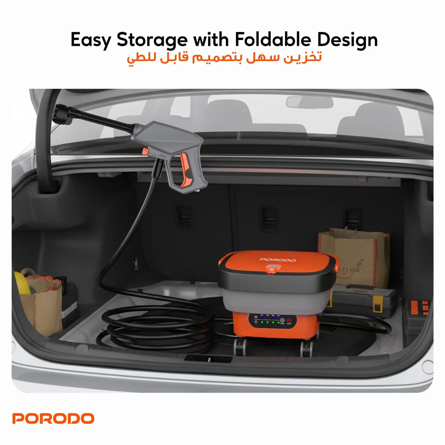 Porodo Cordless Pressure Washer - 15L Tank, Orange 5