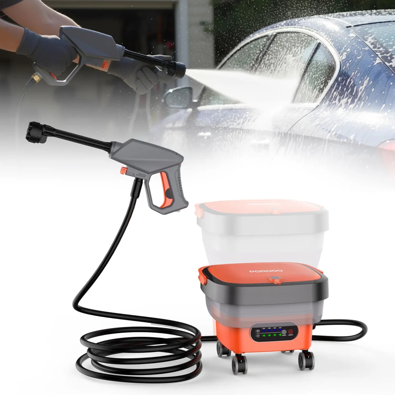 Porodo Cordless Pressure Washer - 15L Tank, Orange 1 Porodo Cordless Pressure Washer - 15L Tank, Orange 1