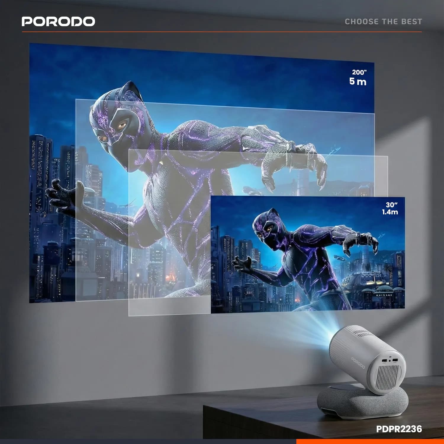Porodo Smart Android Projector - Full HD 1080P, WiFi & Bluetooth 3