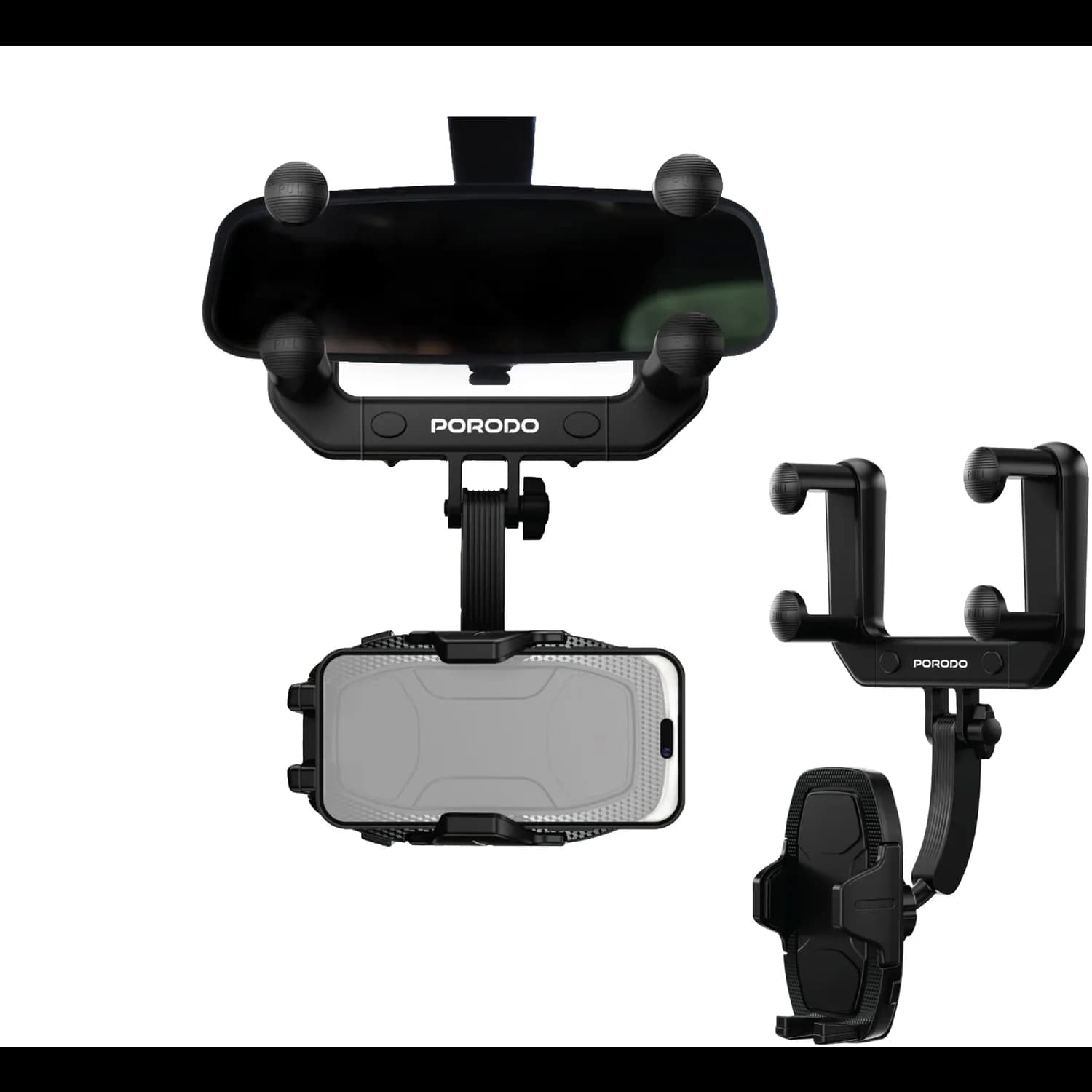 Porodo Phone Holder - Mirror Mount, Extendable Arm, Black 1