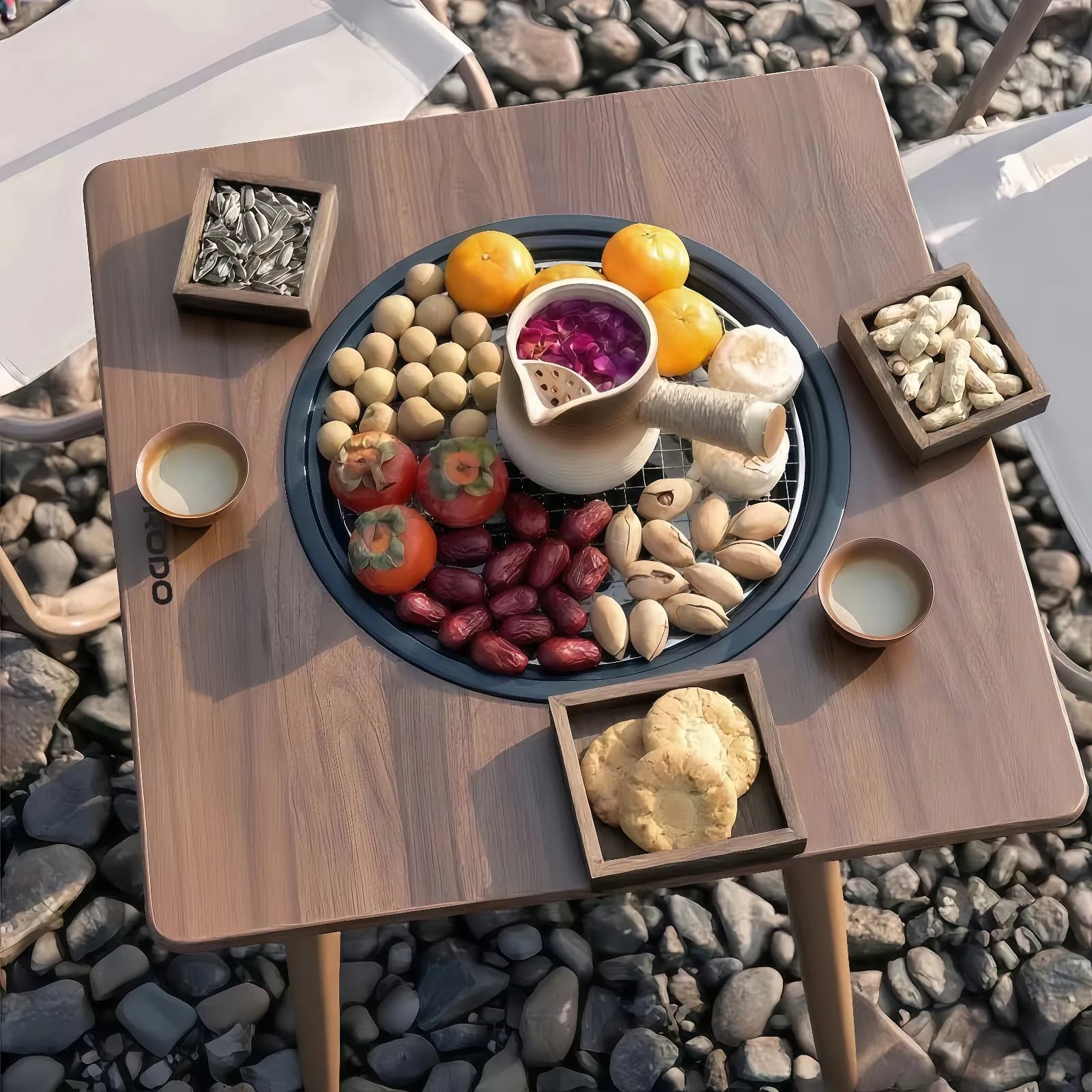 Porodo Lifestyle Multi-Purpose Outdoor Square Grill Table - Brown 2