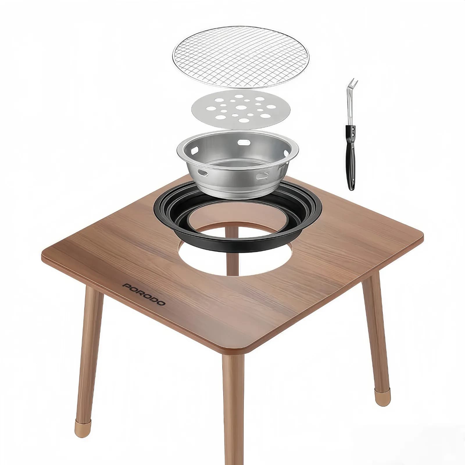 Porodo Lifestyle Multi-Purpose Outdoor Square Grill Table - Brown 3