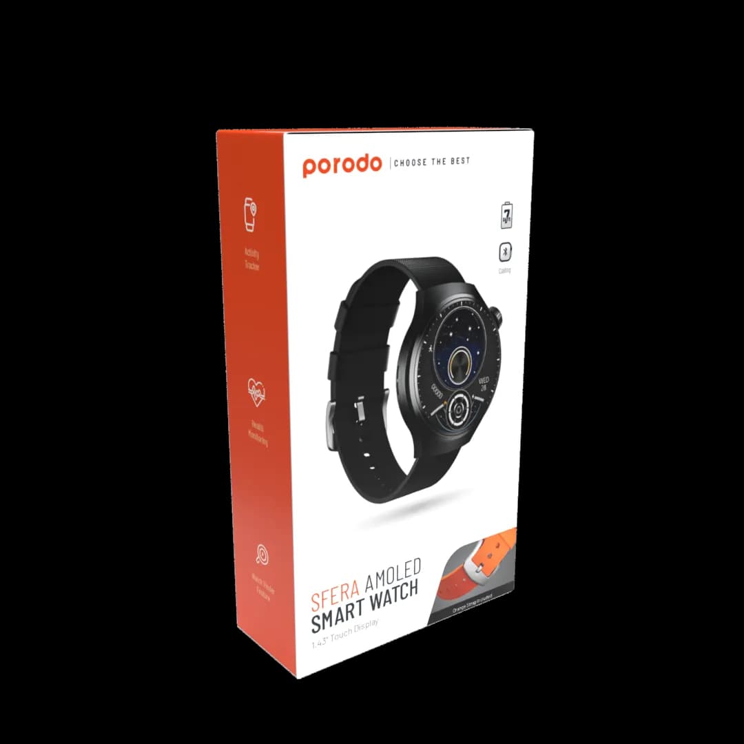 Porodo Sfera Round Titanium Smart Watch with Extra Orange Band — Black 2