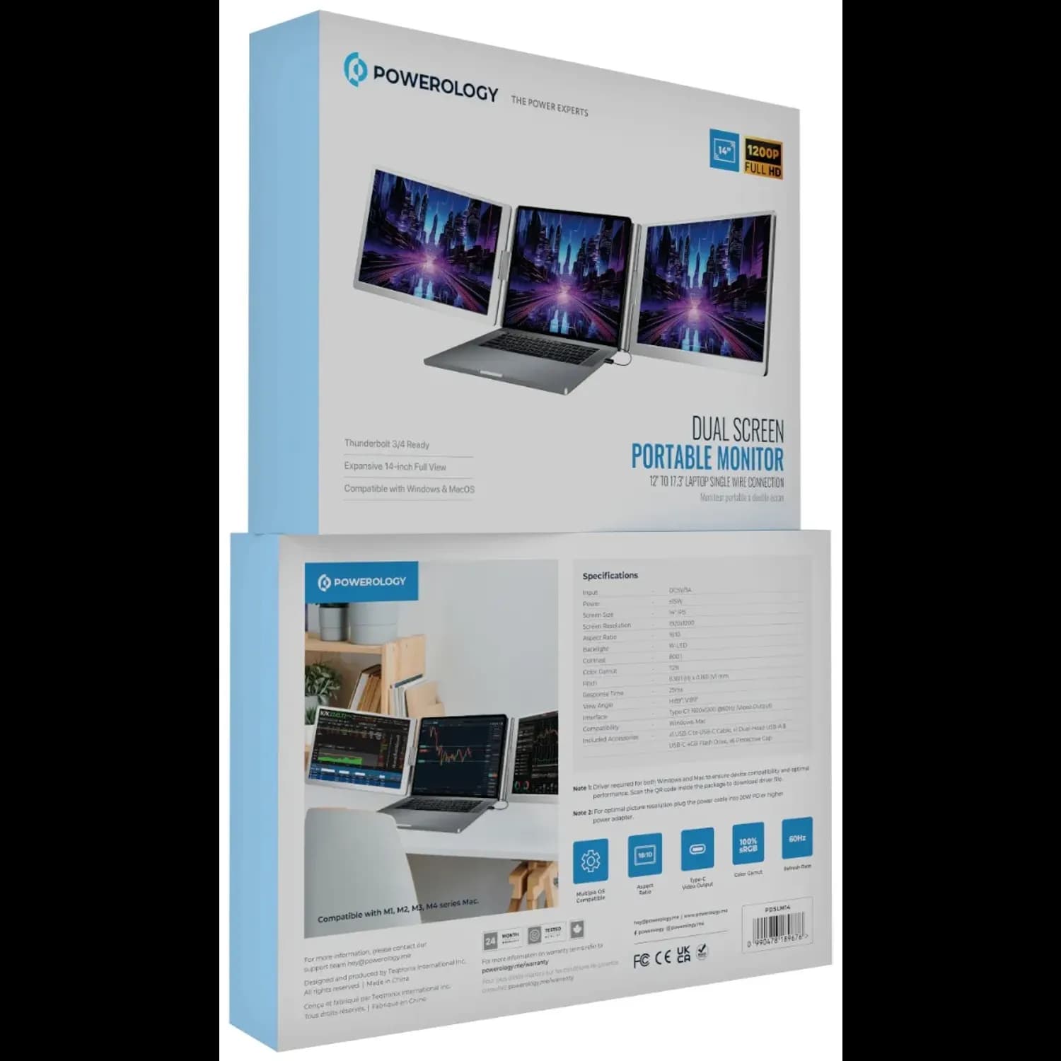 Powerology Portable Dual Screen Monitor - 1920x1200, Silver 3