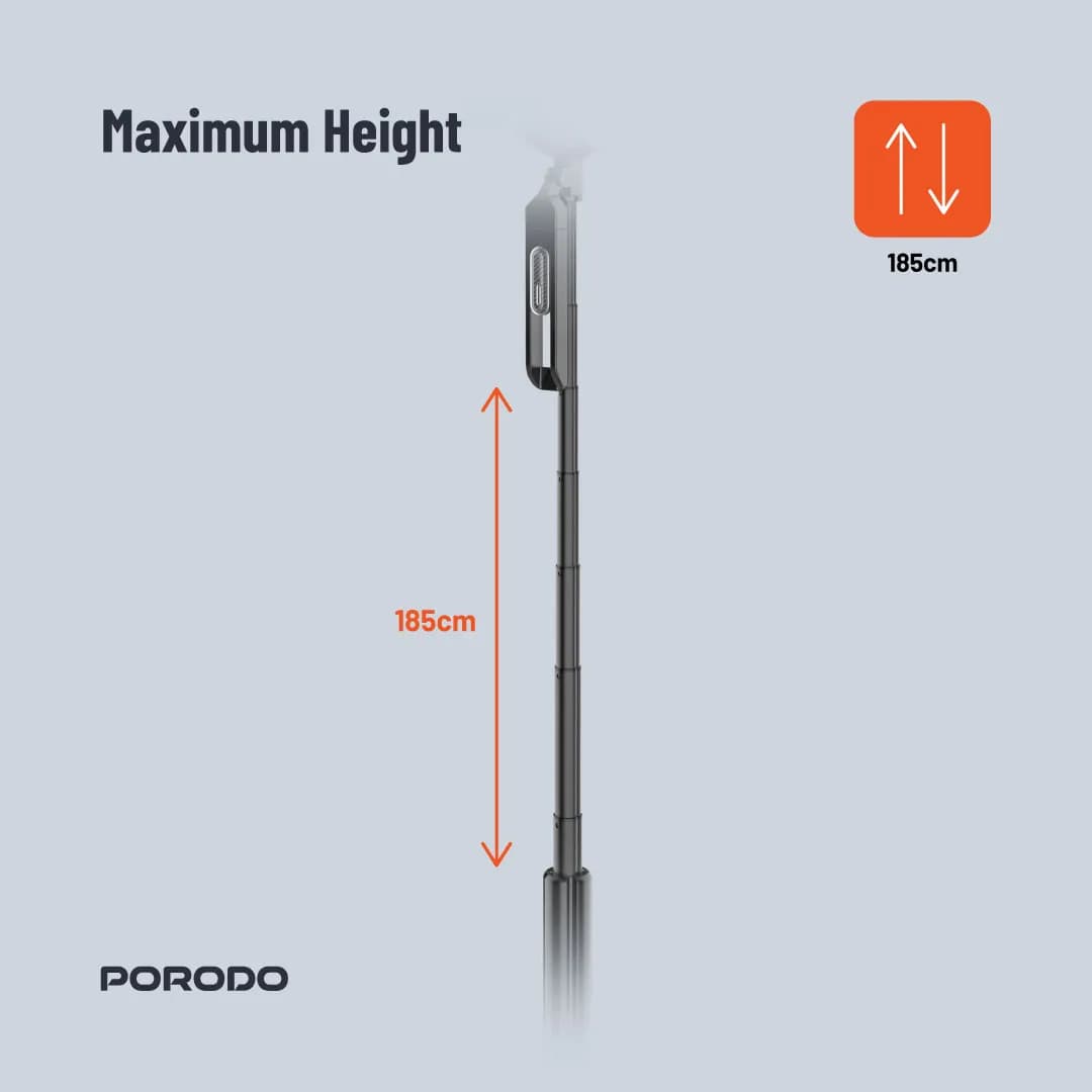 Porodo 185cm Selfie Stick with Dual Lights & Remote - Black 1 Porodo 185cm Selfie Stick with Dual Lights & Remote - Black 1