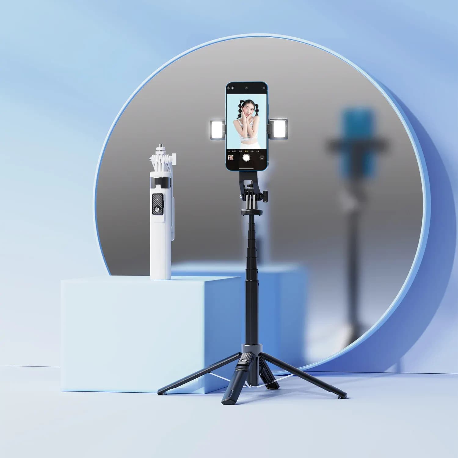 Porodo Selfie Stick - Dual Lighting, Remote Shutter, Black 2