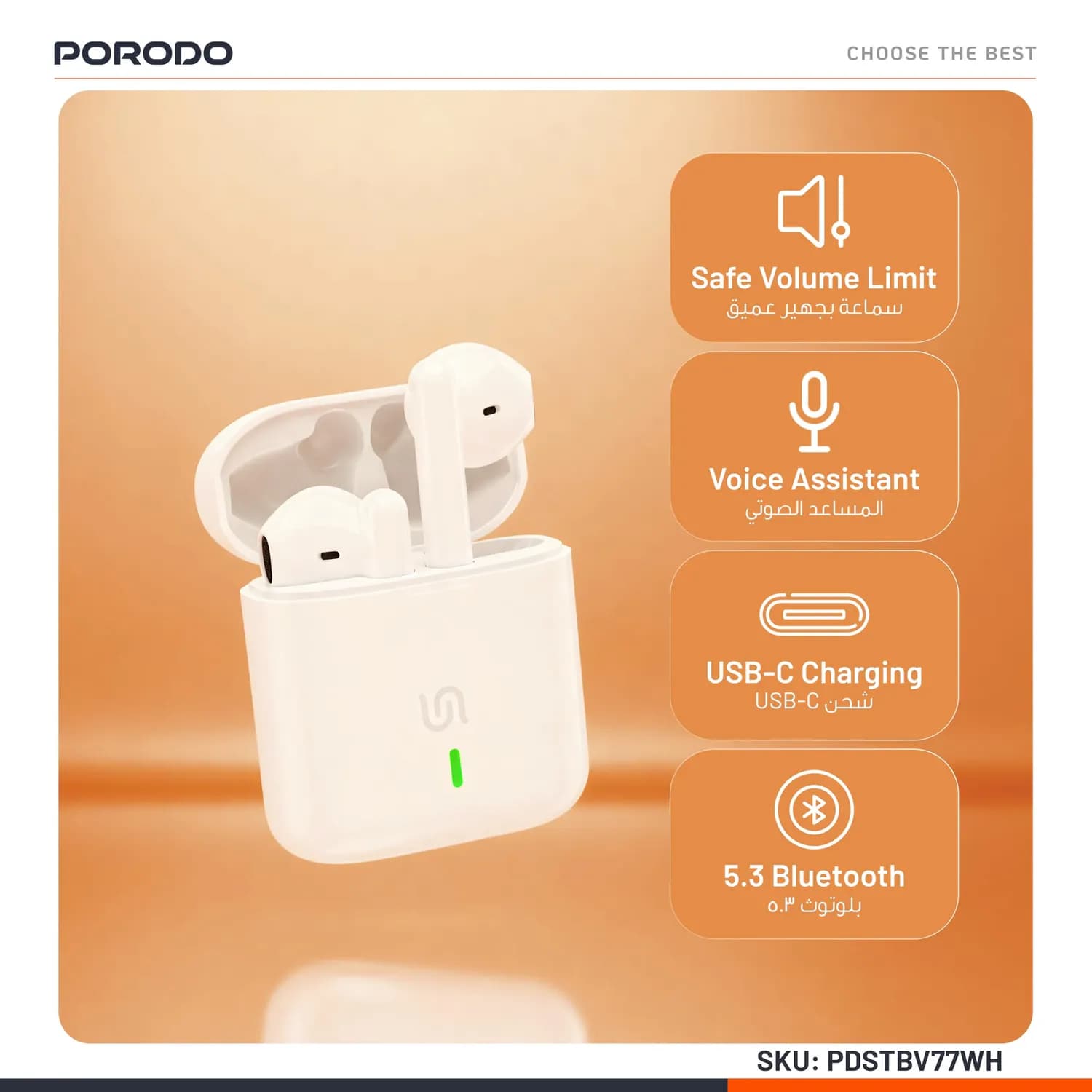 Porodo Earbuds Soundtec Popwave - True Wireless, White 4