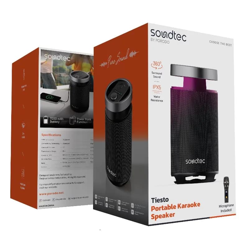 Porodo Soundtec Tiesto Portable Karaoke Speaker - Black 4