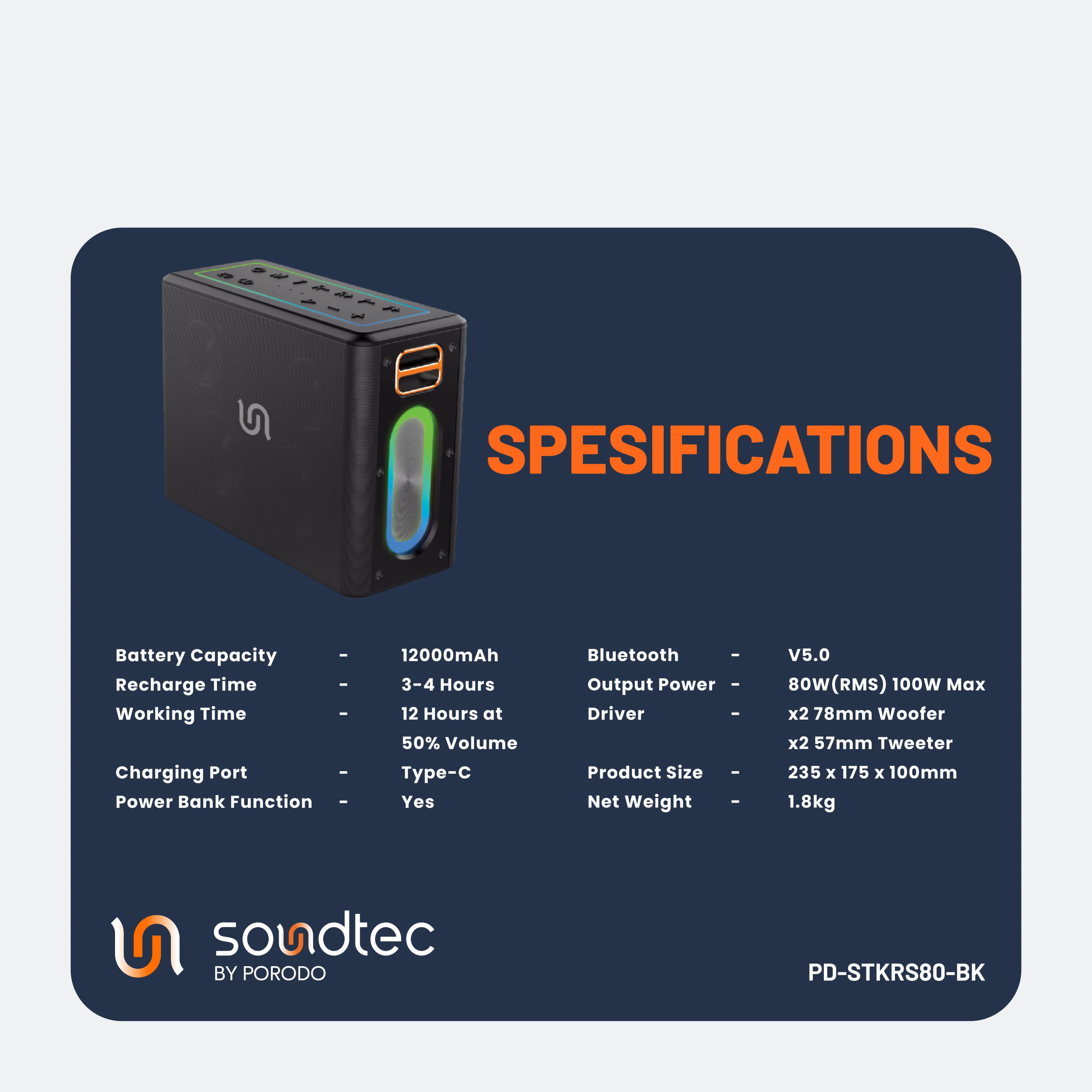 Porodo Soundtec QUANTUM 2.2 Channel Portable Speaker 3