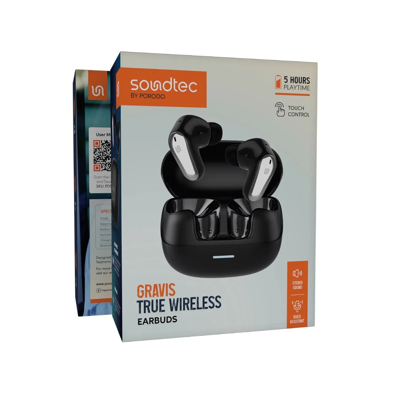 Porodo Earbuds Soundtec Gravis PDSTLM12 - True Wireless, Black 2