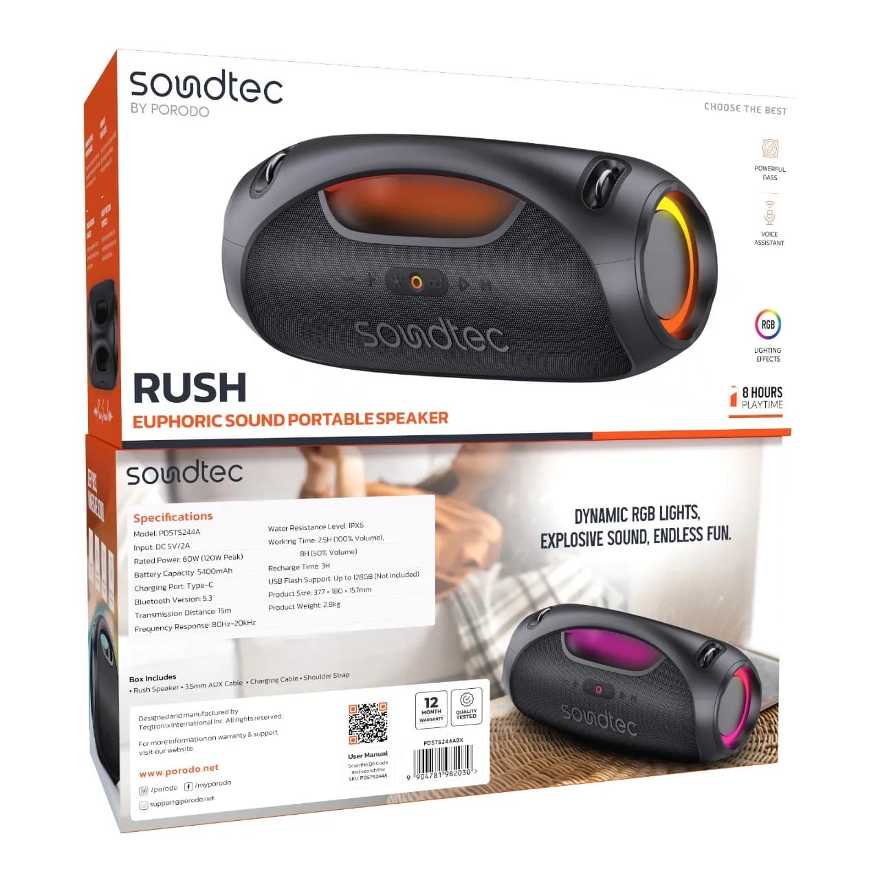 Porodo Soundtec Rush Euphoric Sound Portable Speaker - Black 3