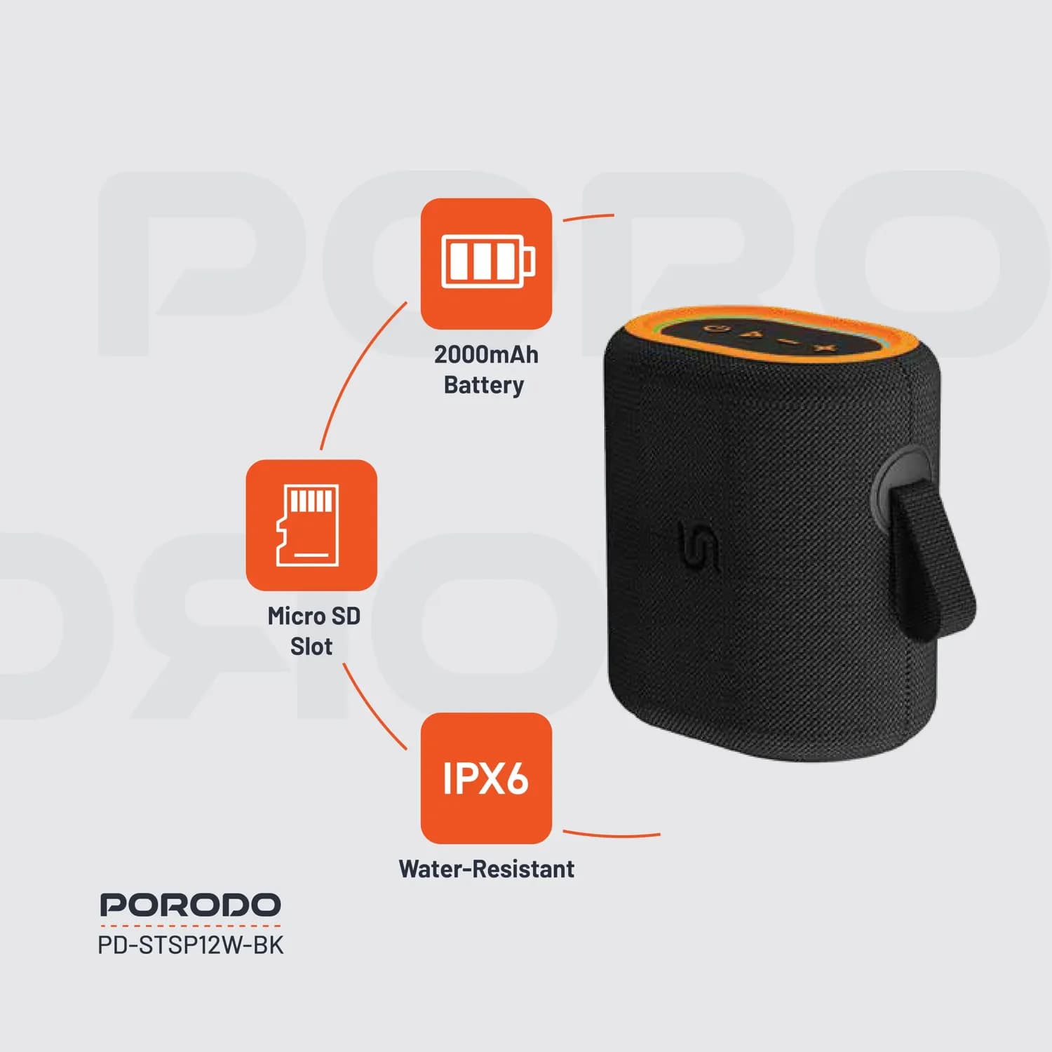 Porodo Portable Speaker Soundtec Rave - 12W, Black 4