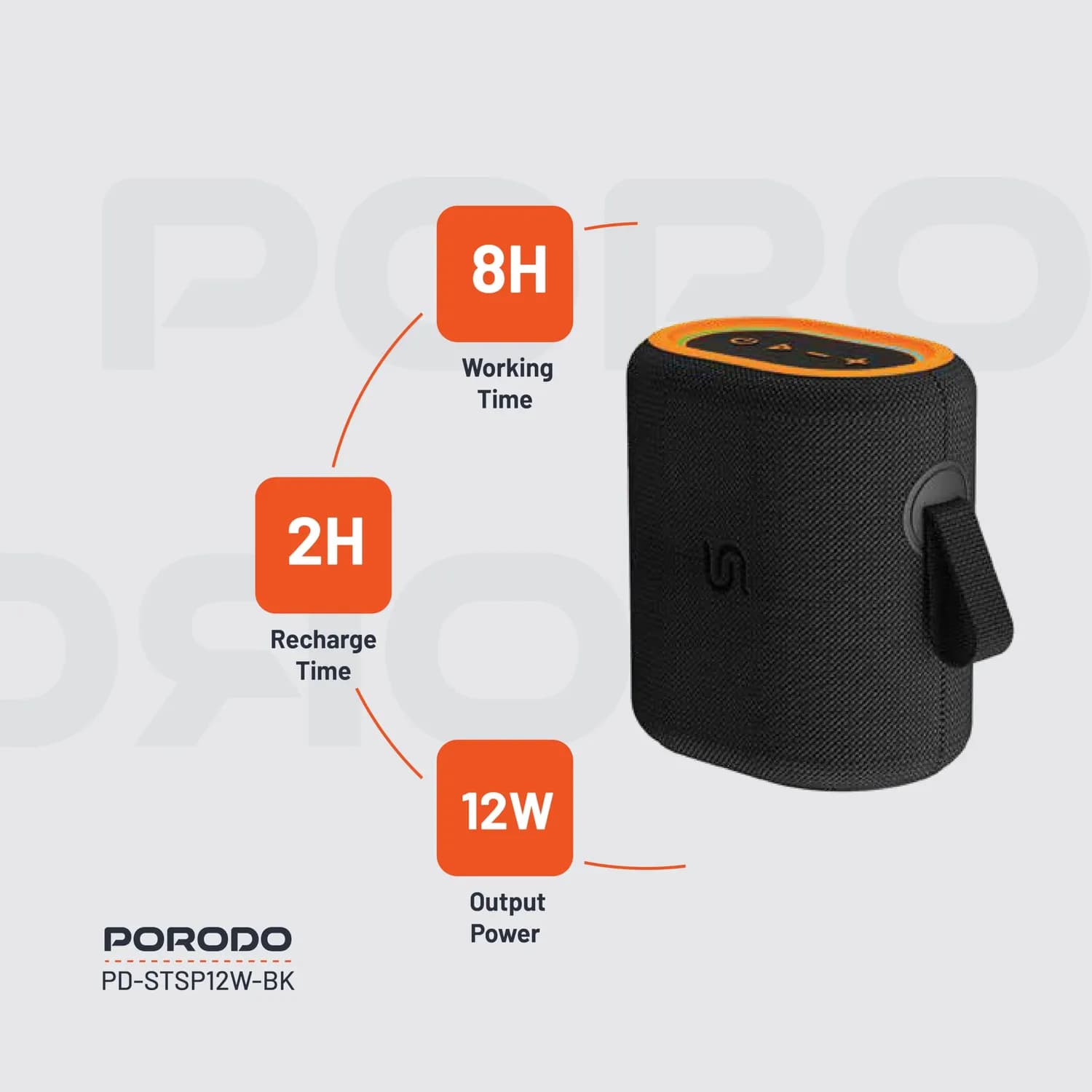 Porodo Portable Speaker Soundtec Rave - 12W, Black 5
