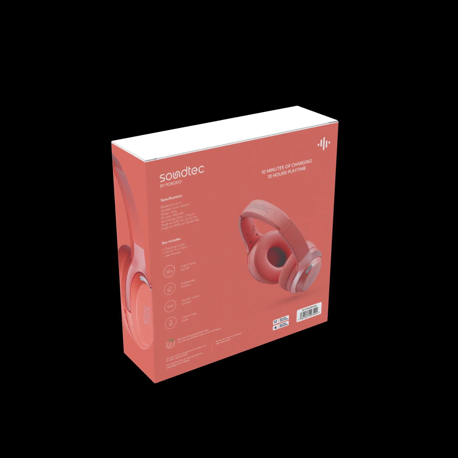 Soundtec by Porodo Wireless Headphone with High-Clarity Mic & ENC — Red 2