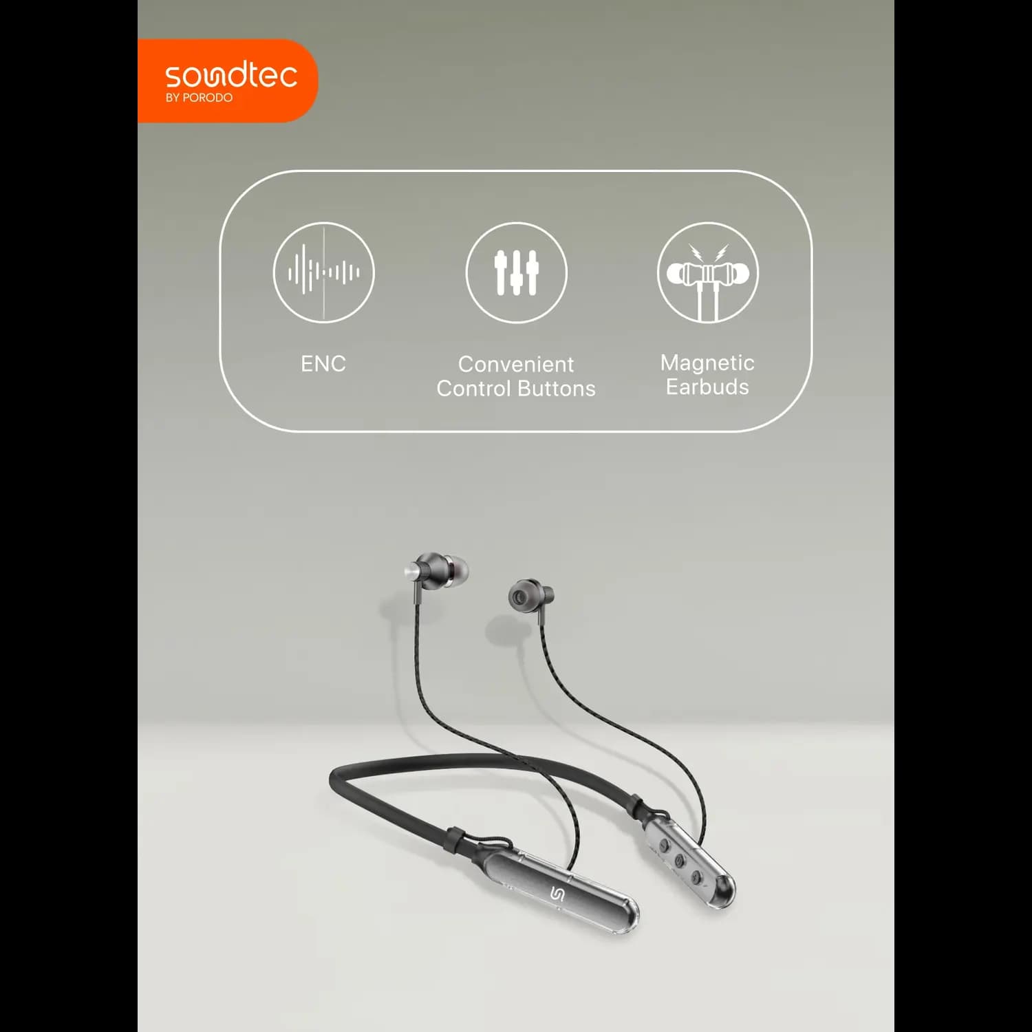 Porodo Neckband Earphone SV Pro - ENC, Black 3