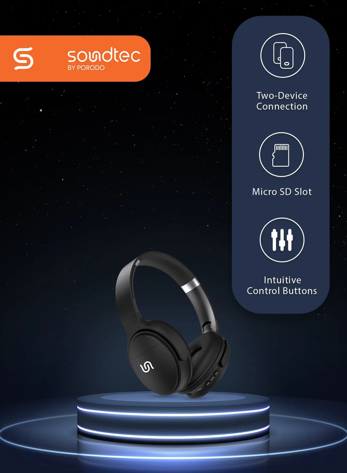 Porodo Soundtec Limited Wireless Headphone — Black 3